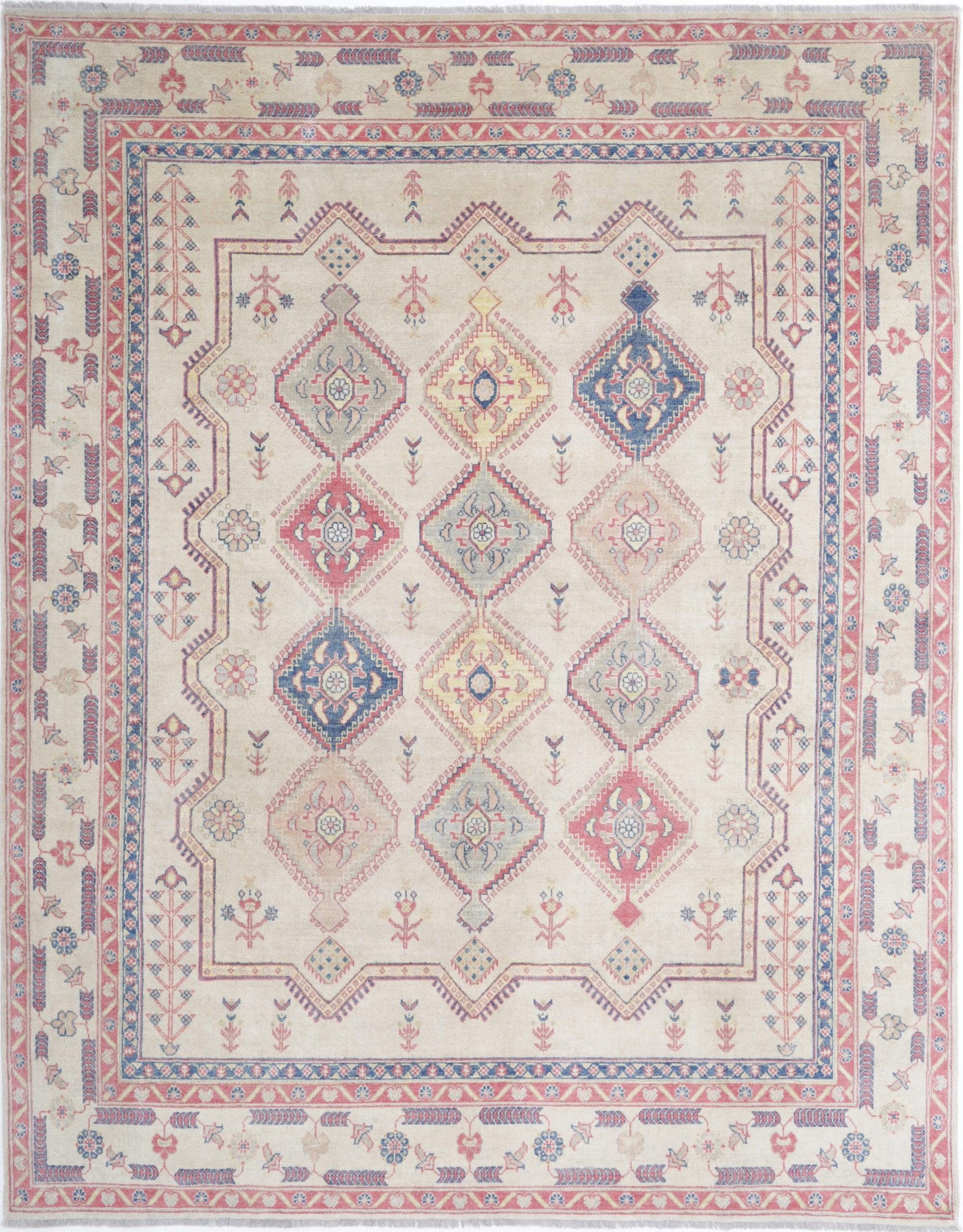 Ivory Hand-Knotted Distressed Vintage Wool Rug - 8'1" x 10'4"