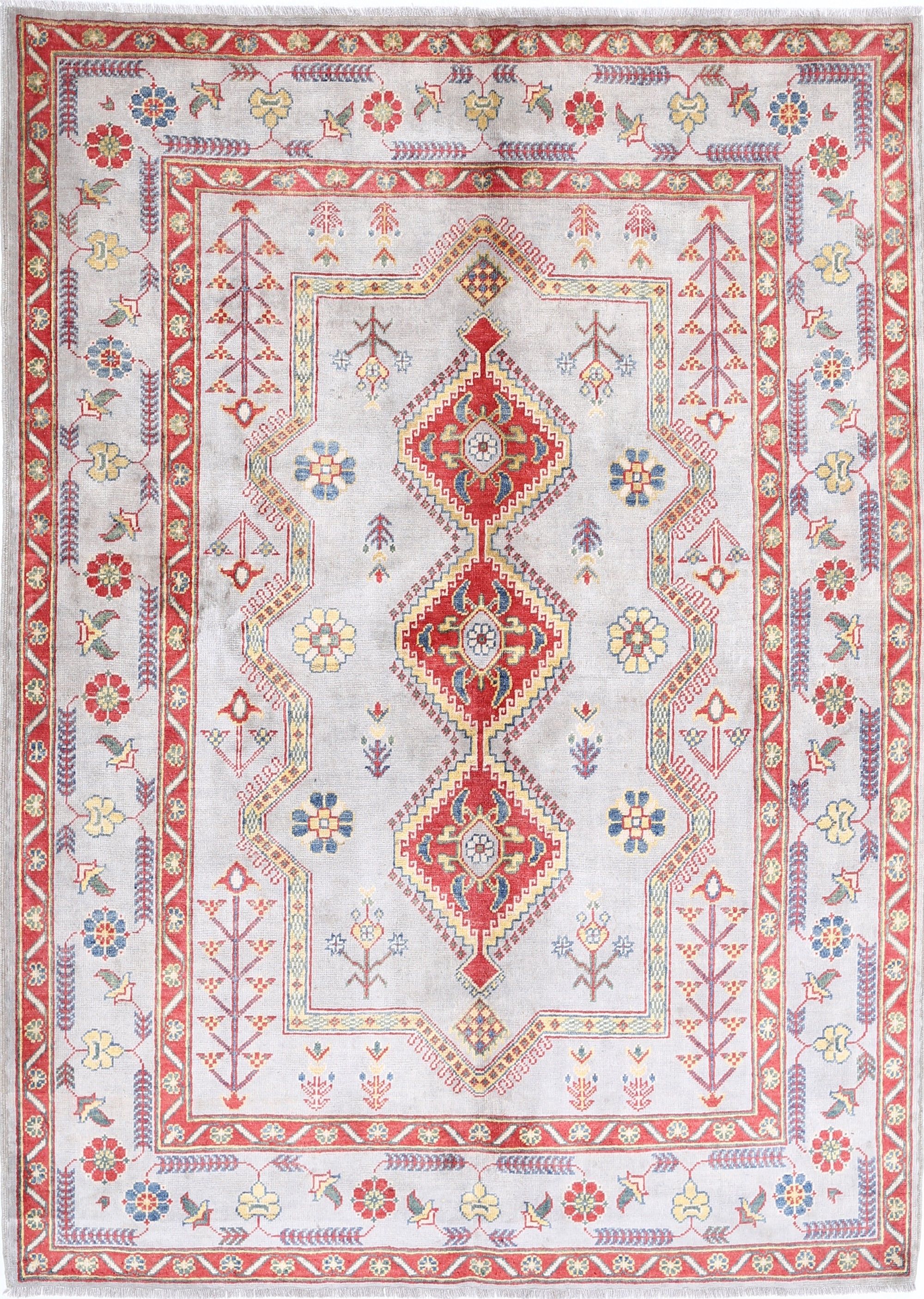 Blue Hand-Knotted Distressed Vintage Wool Rug - 5'5" x 7'6"