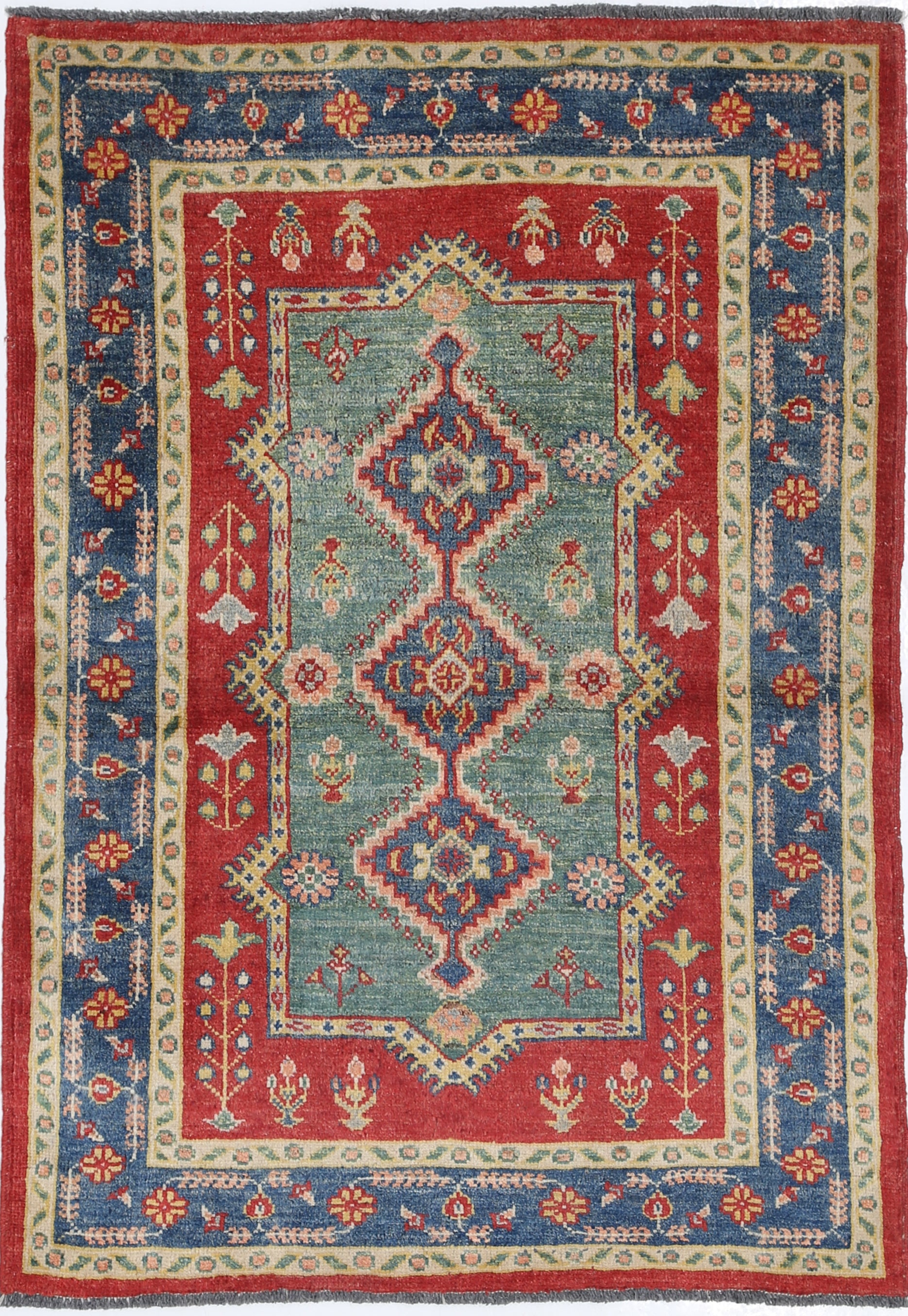 Red Hand-Knotted Distressed Vintage Wool Rug - 2'10" x 4'1"