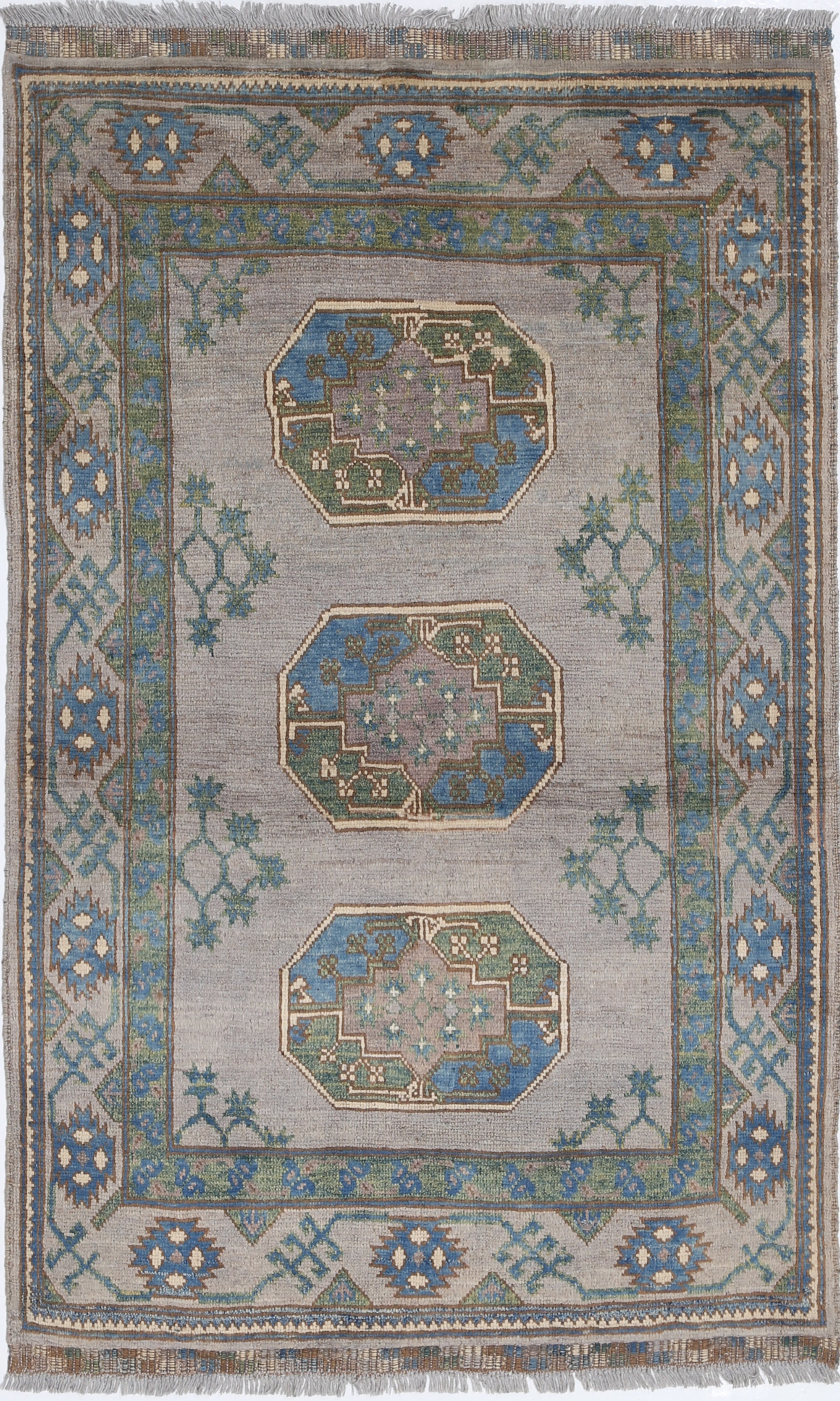 Grey Hand-Knotted Distressed Vintage Wool Rug - 3'3" x 5'2"