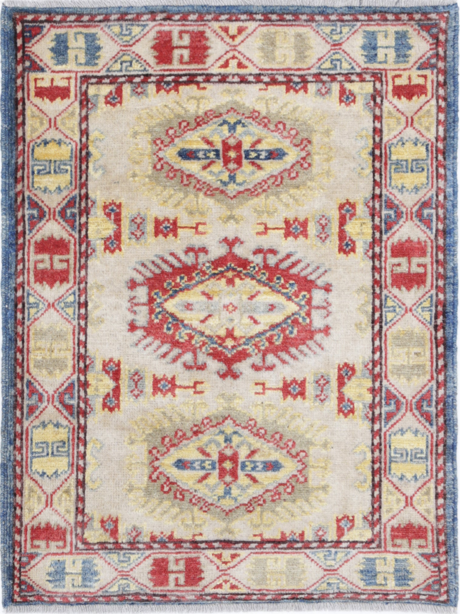 Blue Hand-Knotted Distressed Vintage Wool Rug - 2'2" x 3'1"