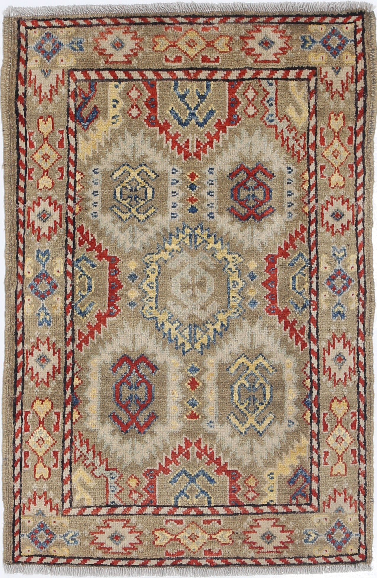 Green Hand-Knotted Distressed Vintage Wool Rug - 2'0" x 3'2"