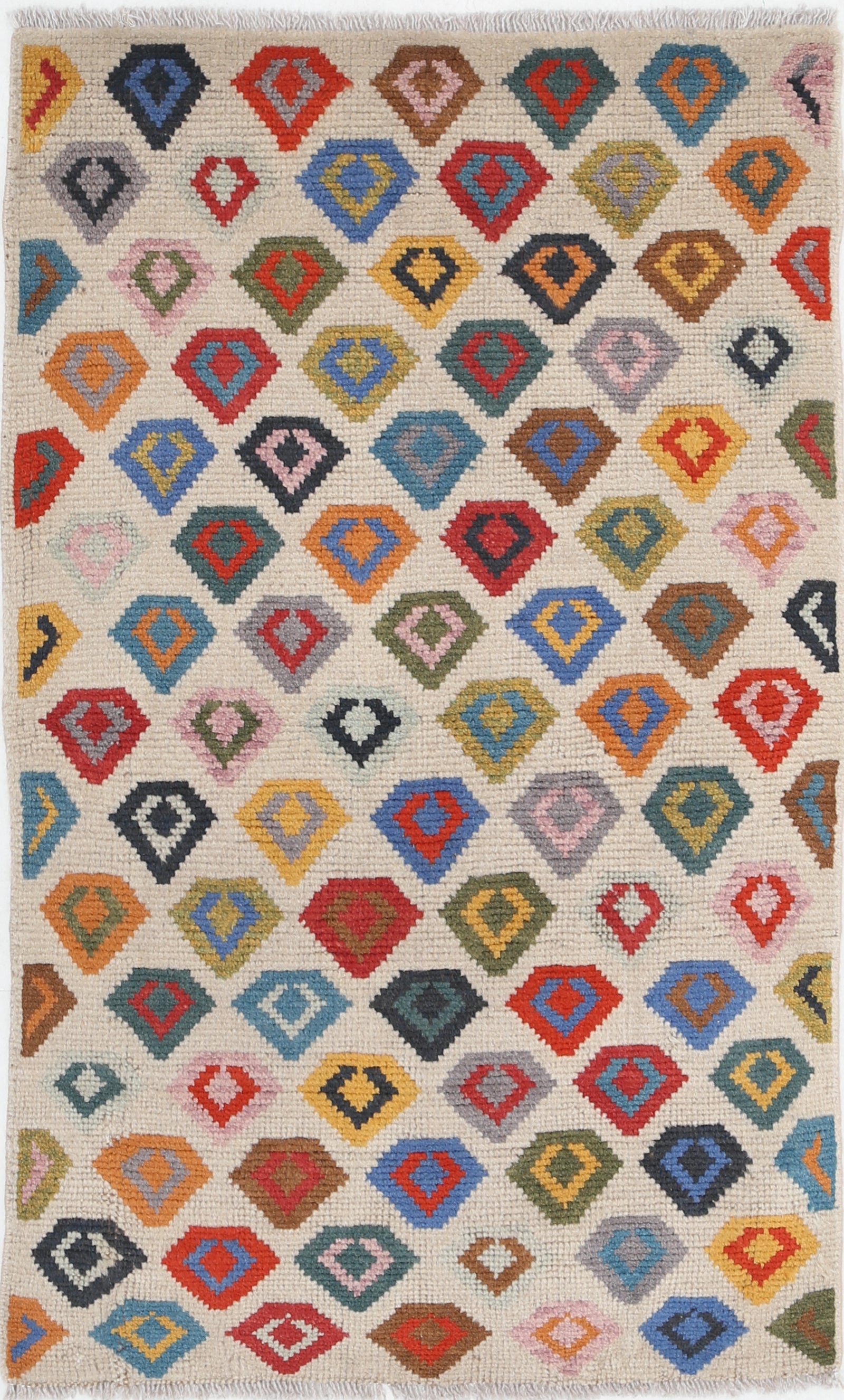 Ivory Hand-Knotted Tribal Geometric Wool Rug - 2'3" x 3'10"