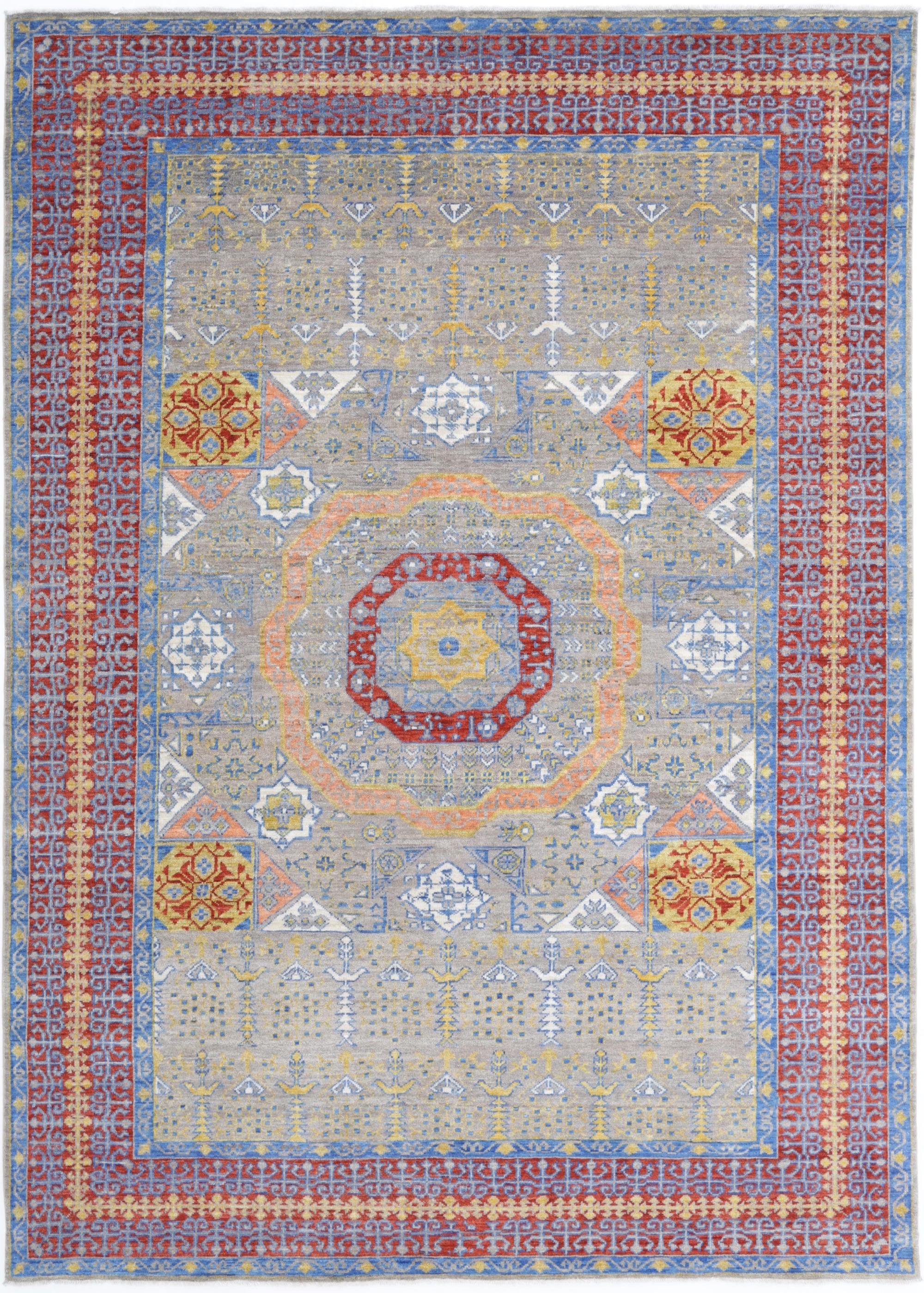Grey Hand-Knotted Distressed Vintage Wool Rug - 6'8" x 9'6"