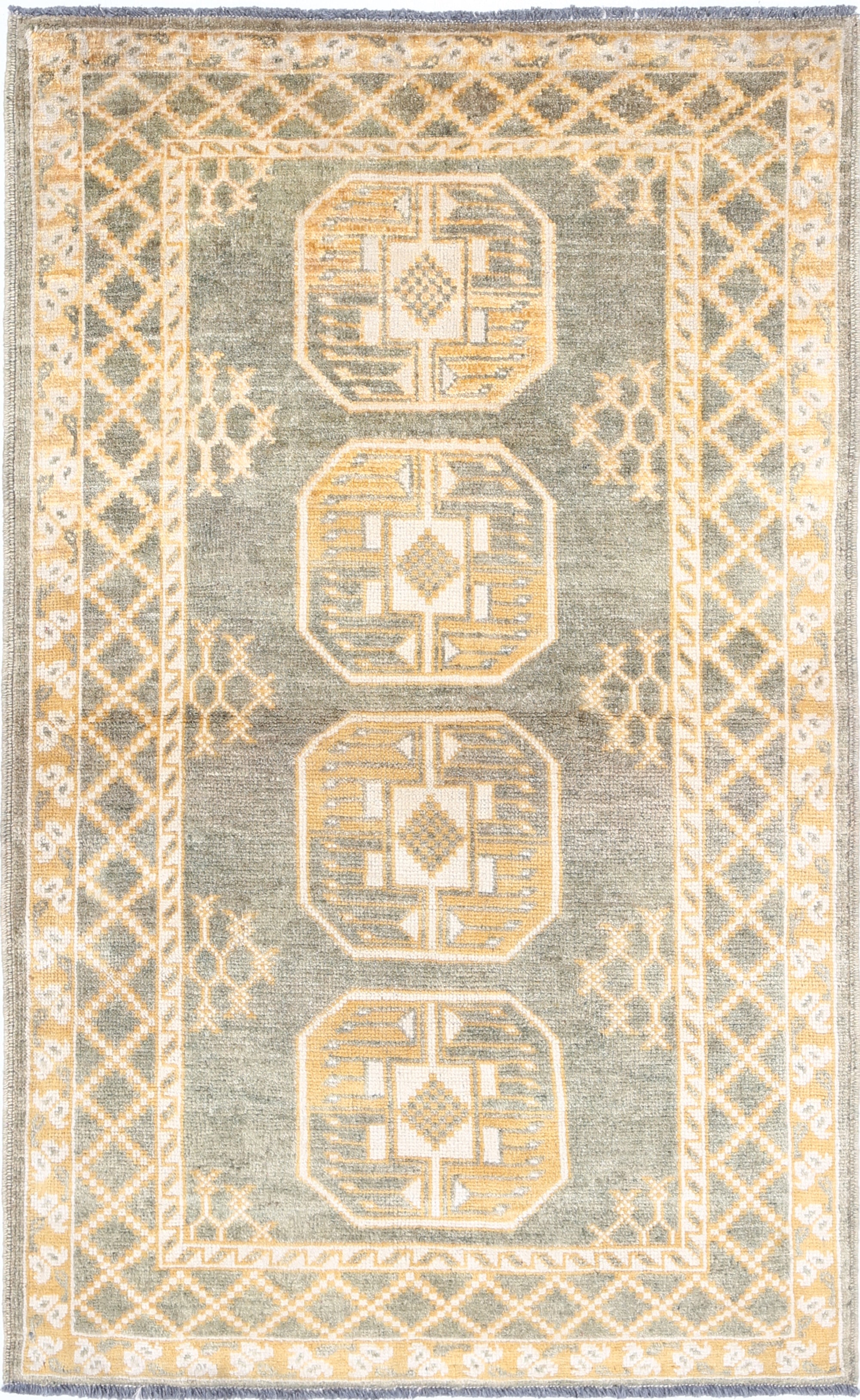 Grey Hand-Knotted Distressed Vintage Wool Rug - 3'1" x 5'1"