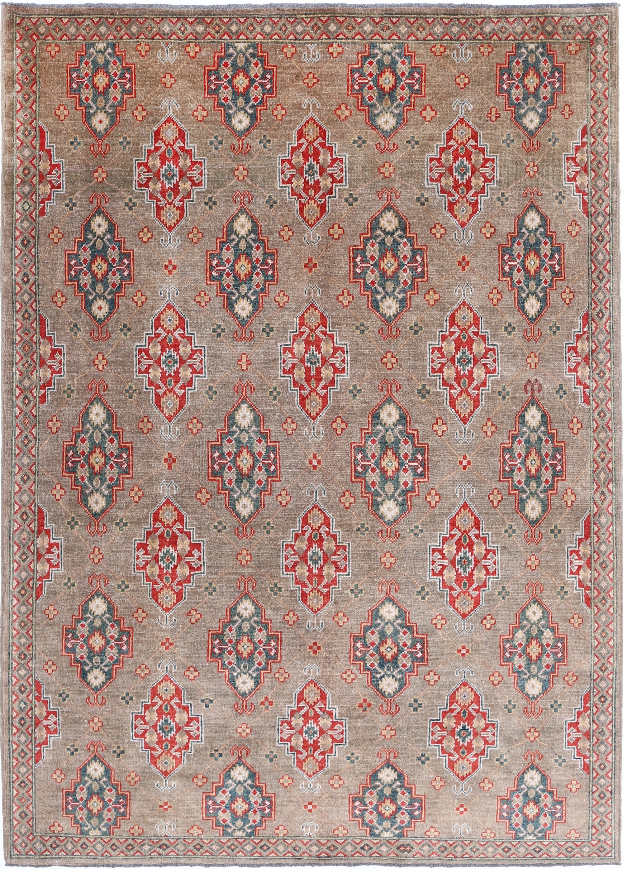 Brown Hand-Knotted Distressed Vintage Wool Rug - 5'7" x 7'11"
