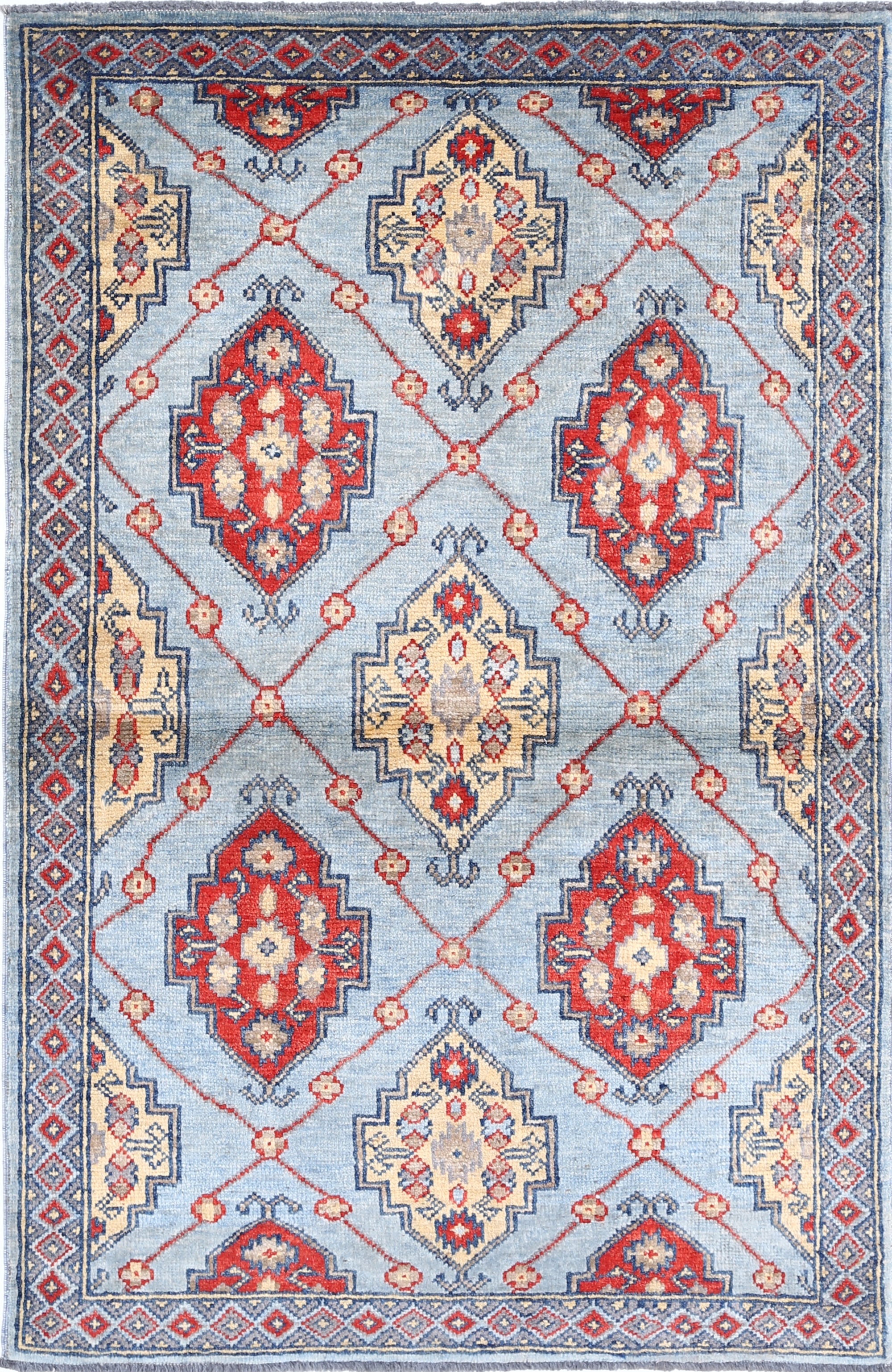 Blue Hand-Knotted Distressed Vintage Wool Rug - 3'3" x 5'0"