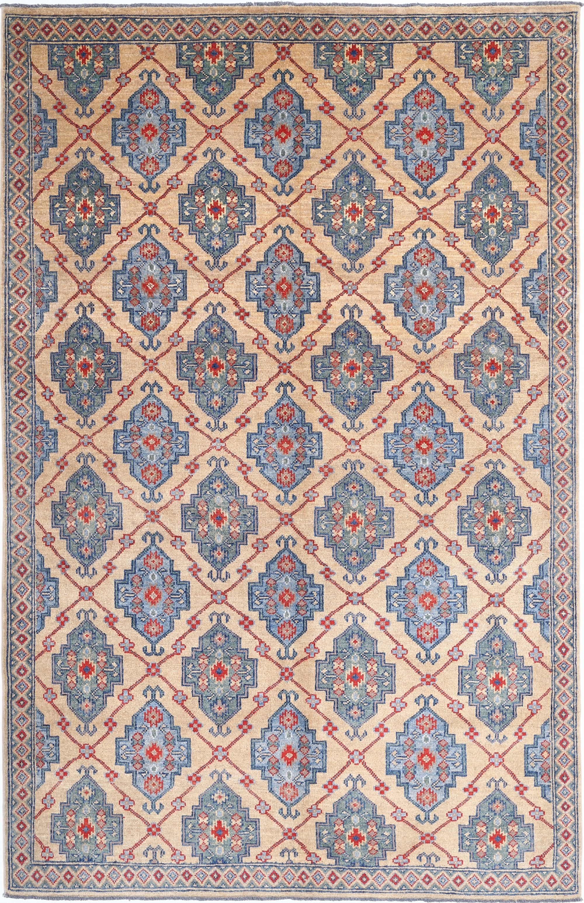 Gold Hand-Knotted Distressed Vintage Wool Rug - 5'10" x 9'1"