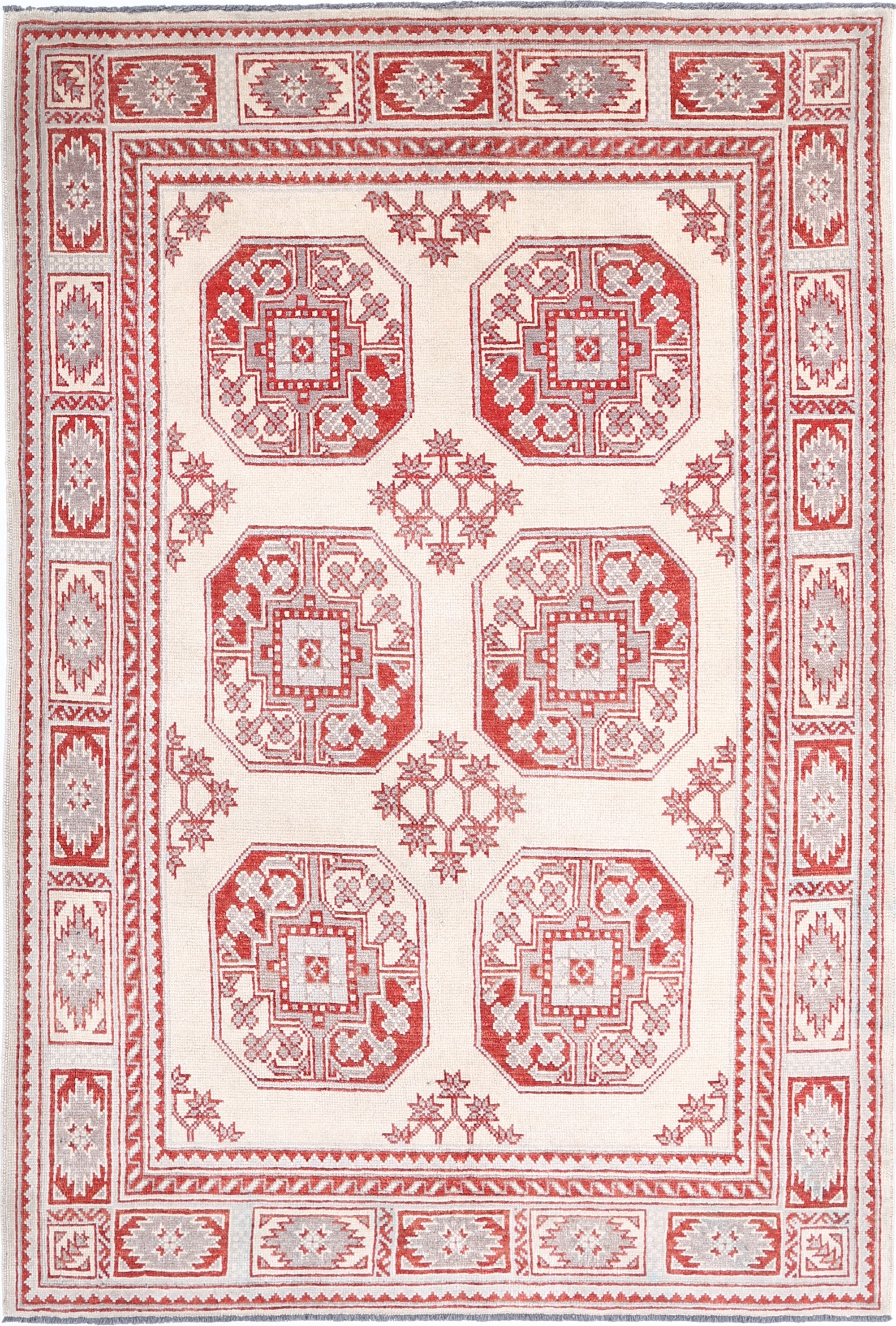 Ivory Hand-Knotted Distressed Vintage Wool Rug - 4'8" x 7'0"