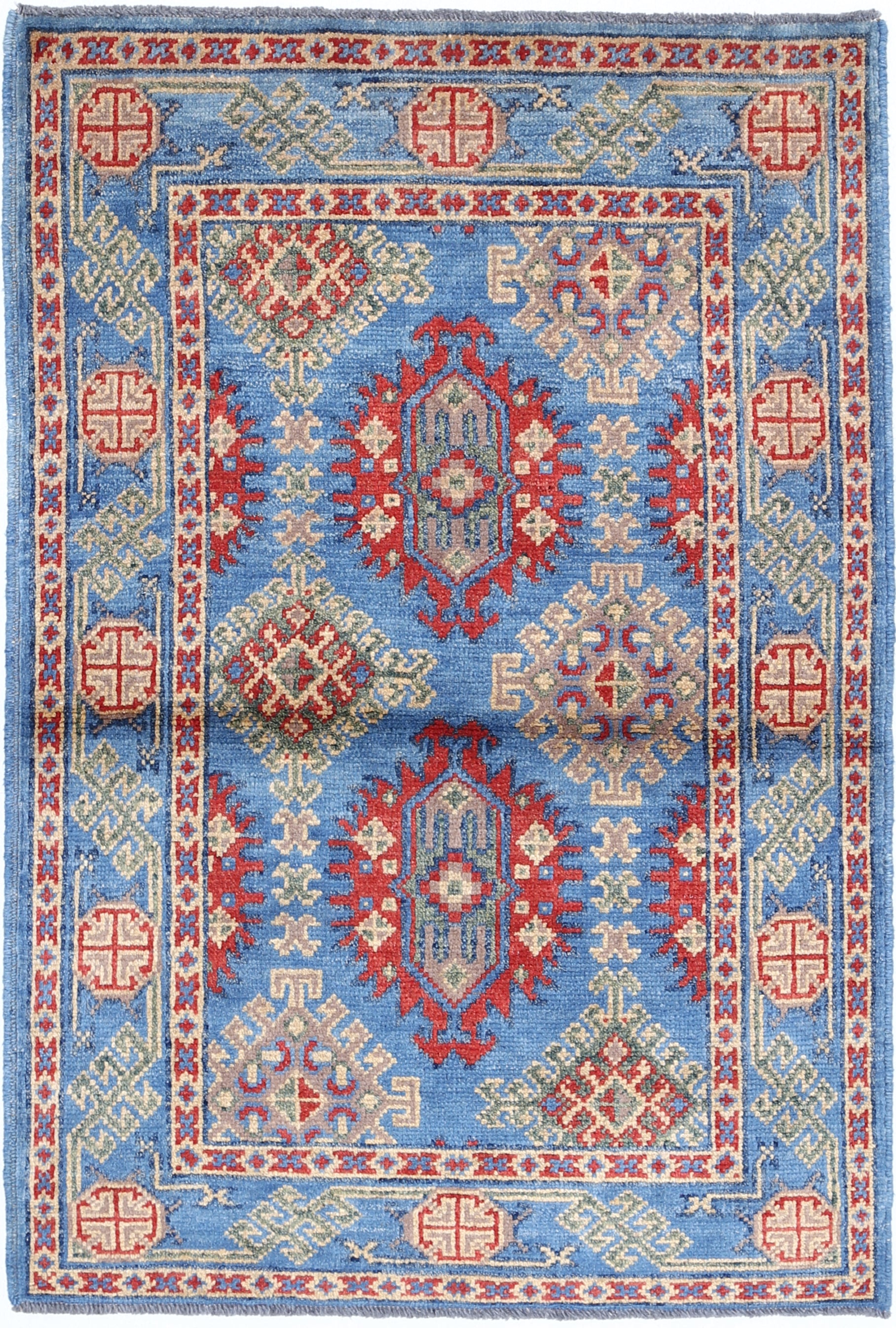 Blue Hand-Knotted Distressed Vintage Wool Rug - 2'8" x 4'2"