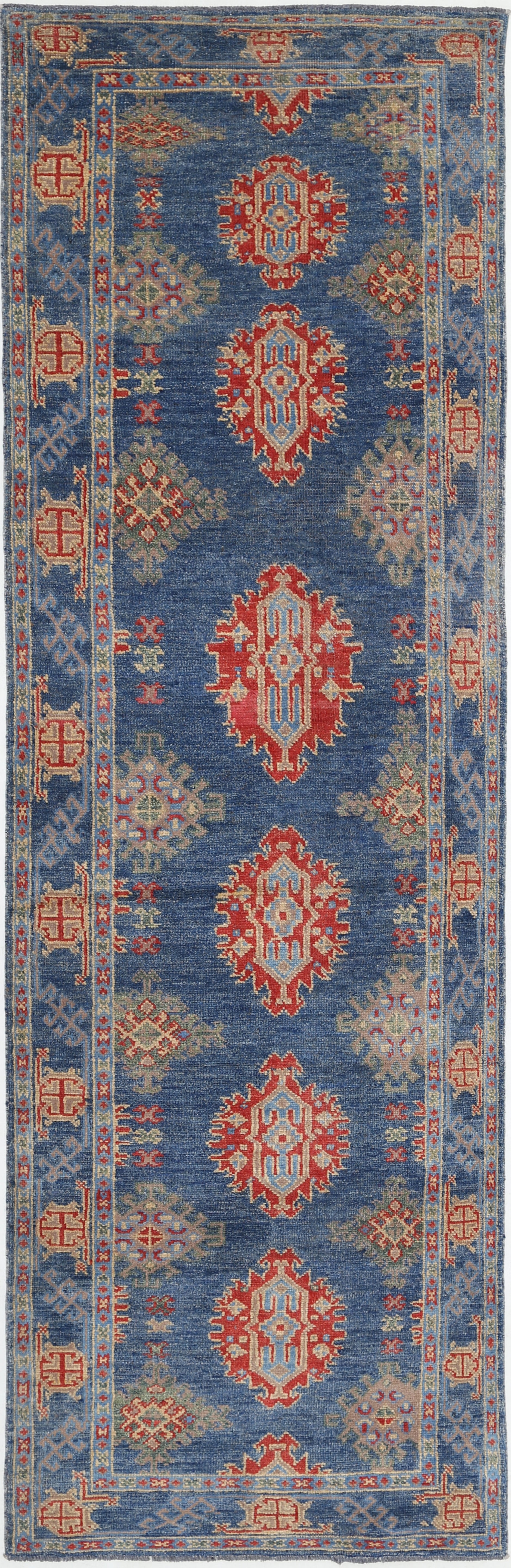 Blue Hand-Knotted Distressed Vintage Wool Rug - 2'10" x 9'9"