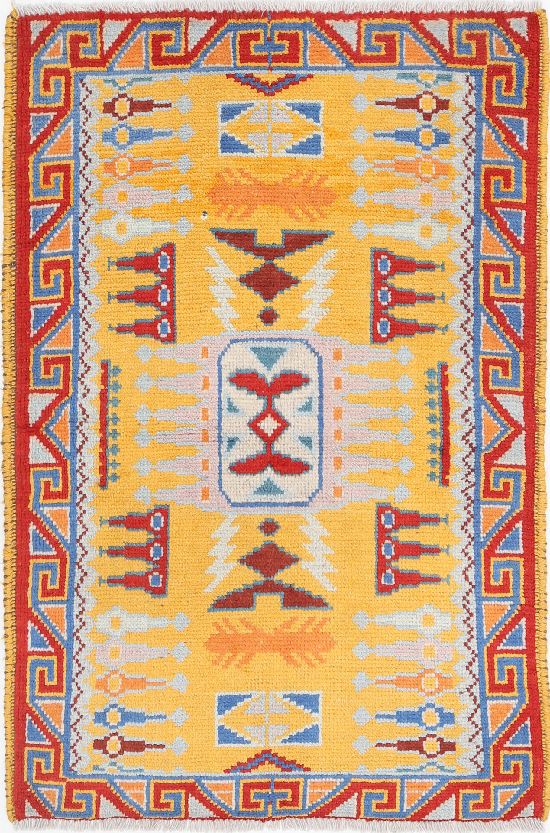 Gold Hand-Knotted Tribal Geometric Wool Rug - 2'6" x 3'11"