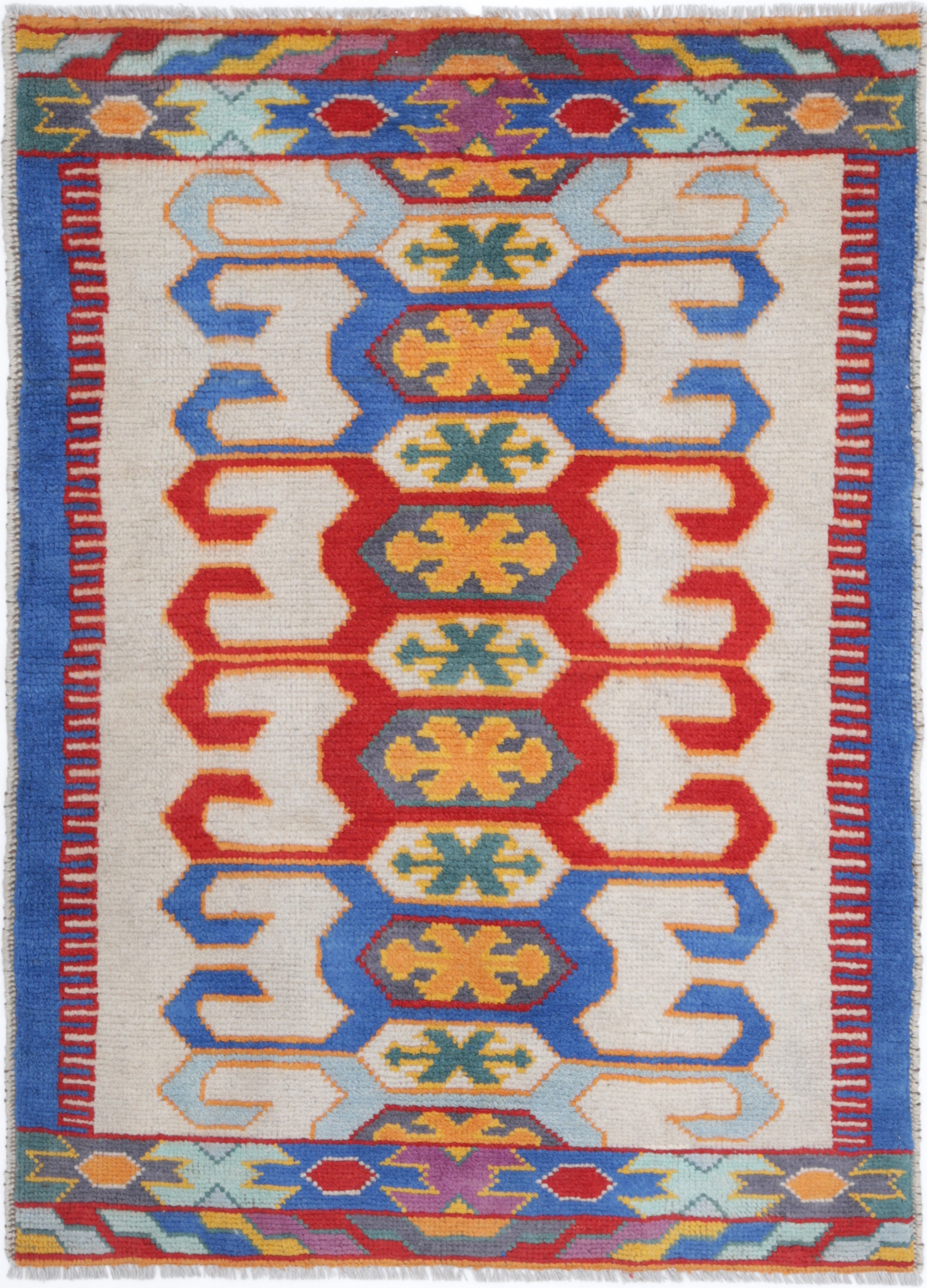 Ivory Hand-Knotted Tribal Geometric Wool Rug - 2'11" x 4'2"