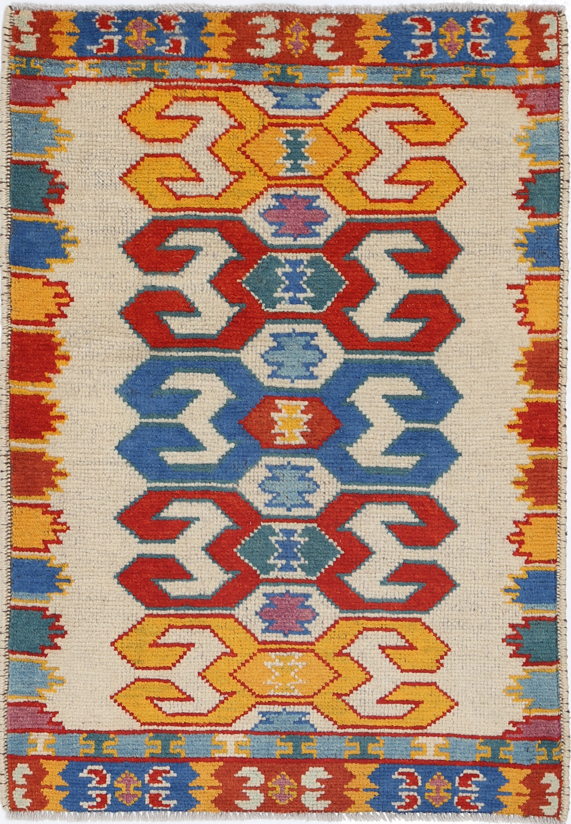 Ivory Hand-Knotted Tribal Geometric Wool Rug - 2'8" x 4'0"