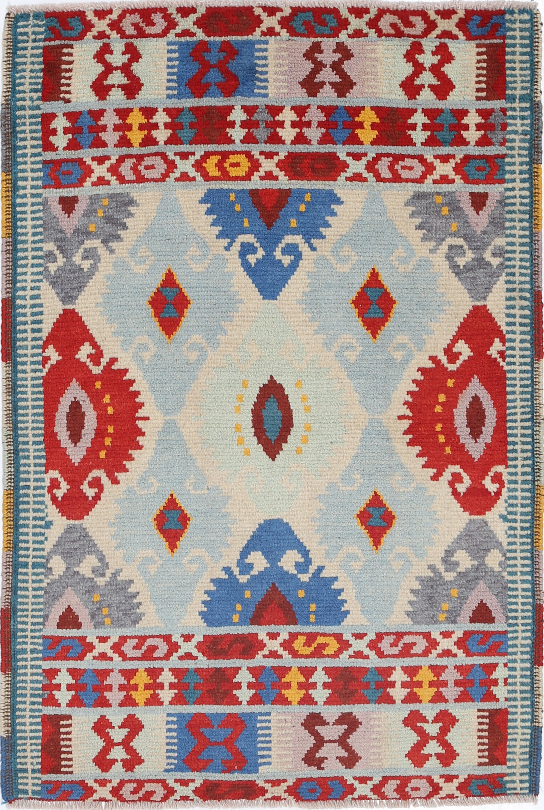 Ivory Hand-Knotted Tribal Geometric Wool Rug - 2'8" x 4'0"