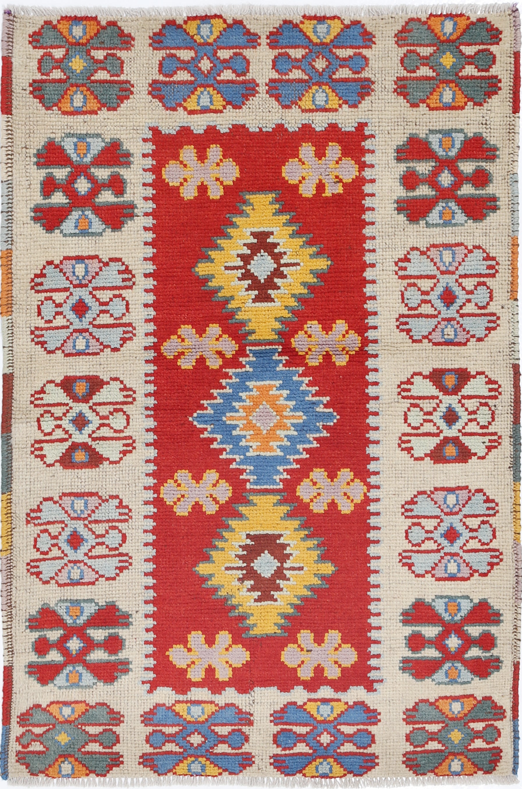 Red Hand-Knotted Tribal Geometric Wool Rug - 2'8" x 4'0"