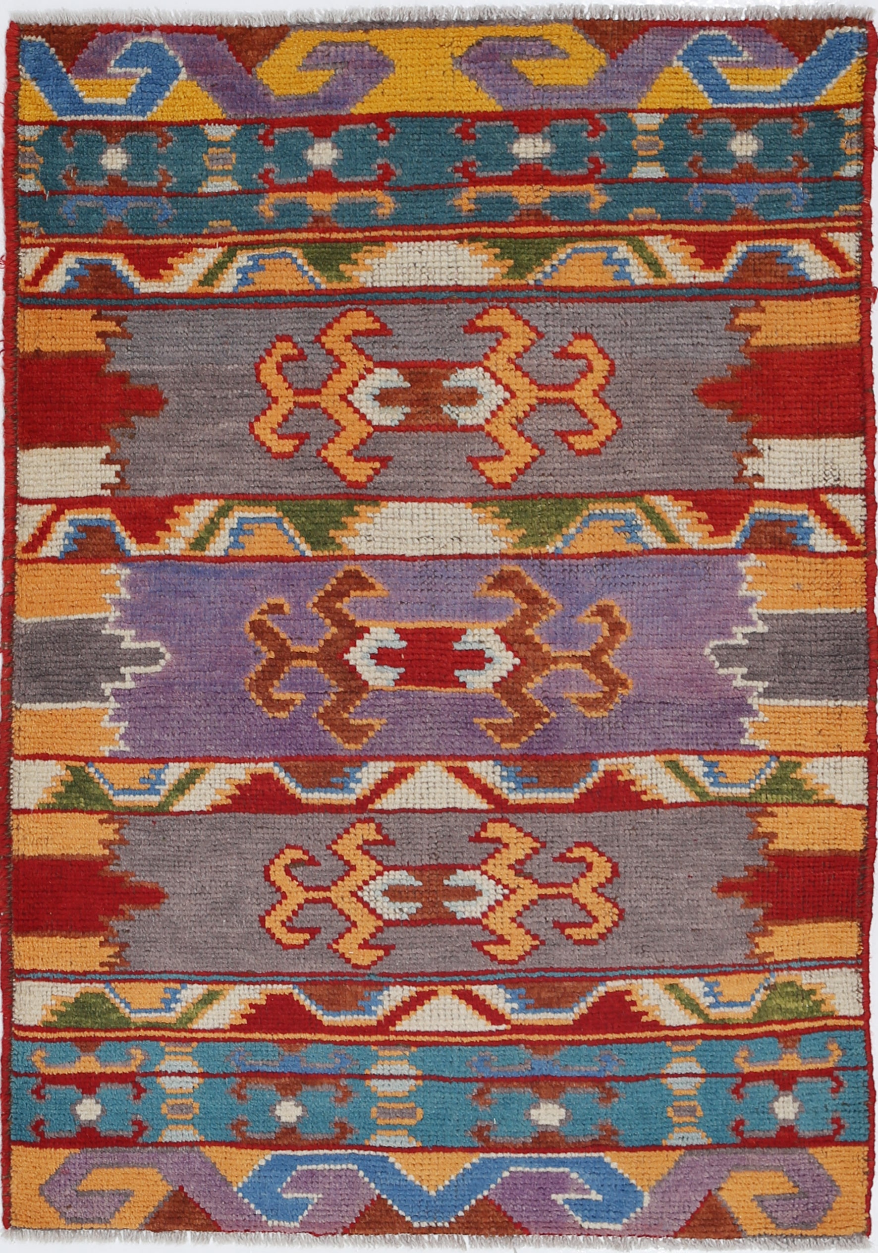 Grey Hand-Knotted Tribal Geometric Wool Rug - 2'8" x 3'11"