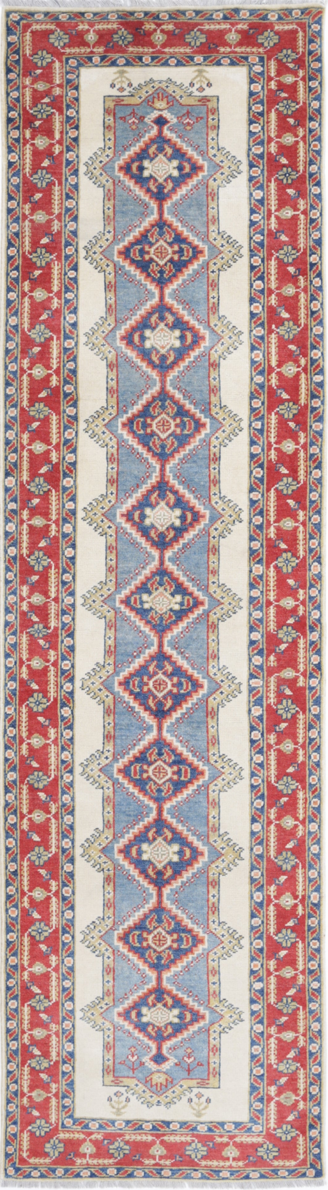 Ivory Hand-Knotted Distressed Vintage Wool Rug - 2'7" x 9'9"