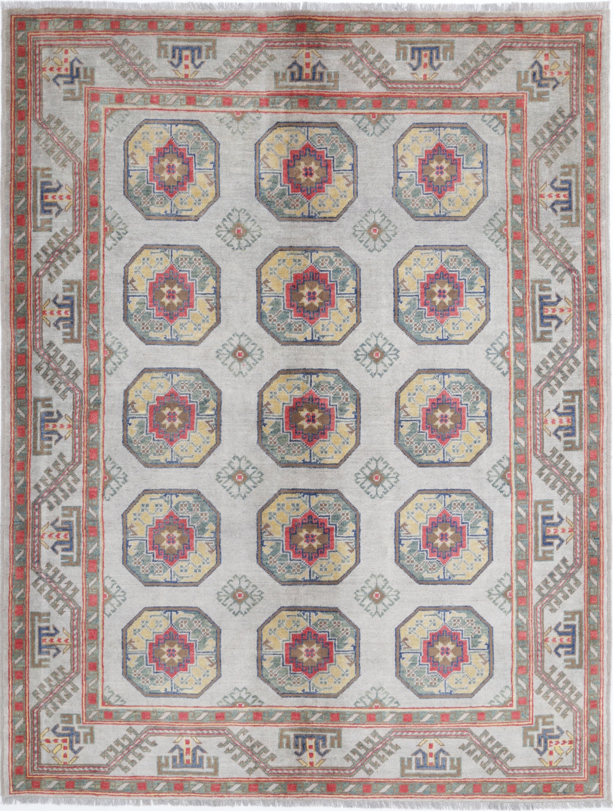 Grey Hand-Knotted Distressed Vintage Wool Rug - 5'8" x 7'6"