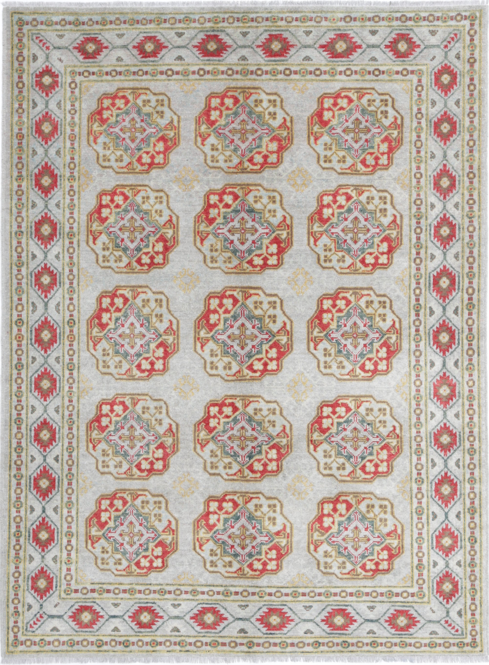 Grey Hand-Knotted Distressed Vintage Wool Rug - 5'0" x 7'0"