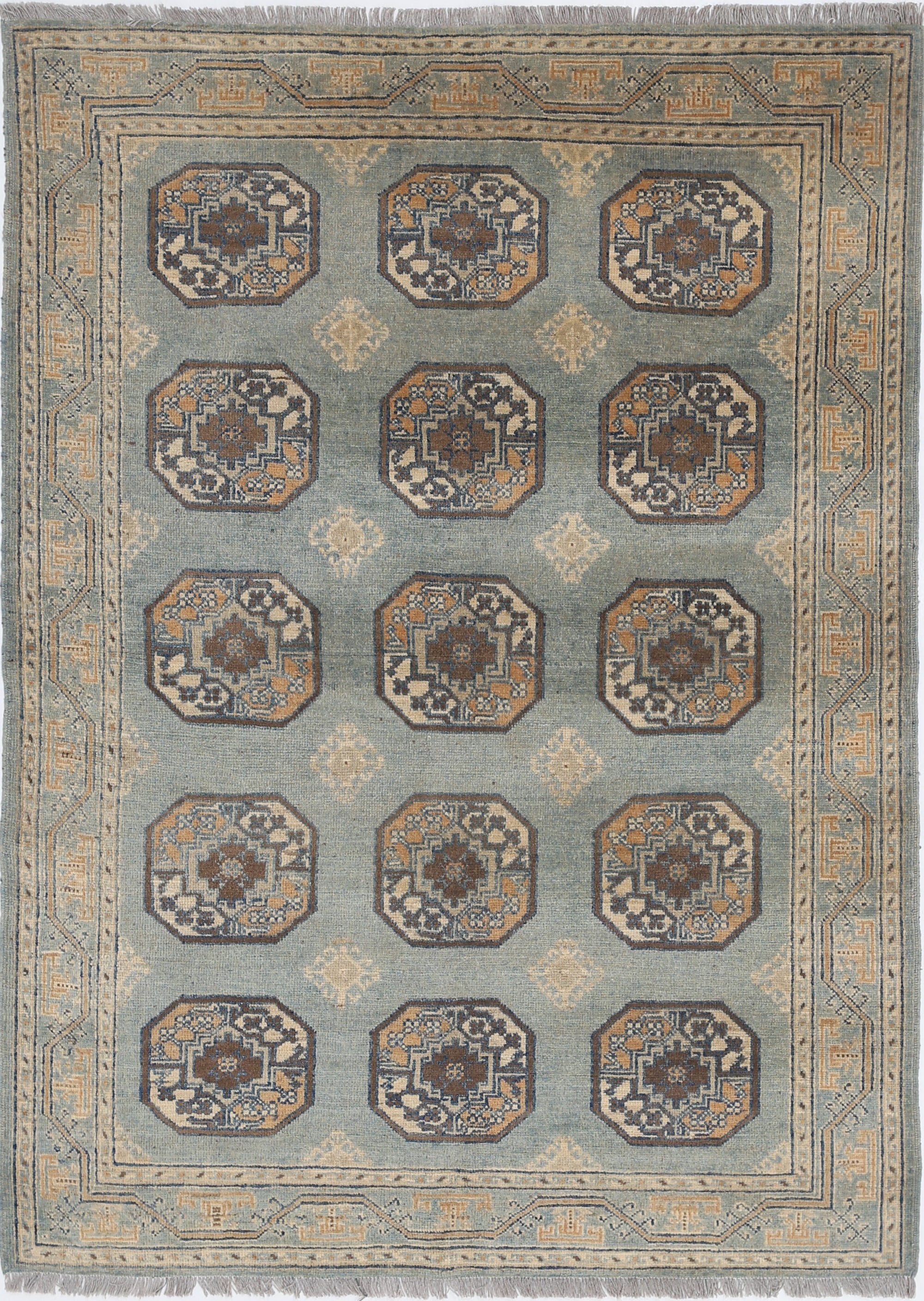 Grey Hand-Knotted Distressed Vintage Wool Rug - 4'9" x 6'7"