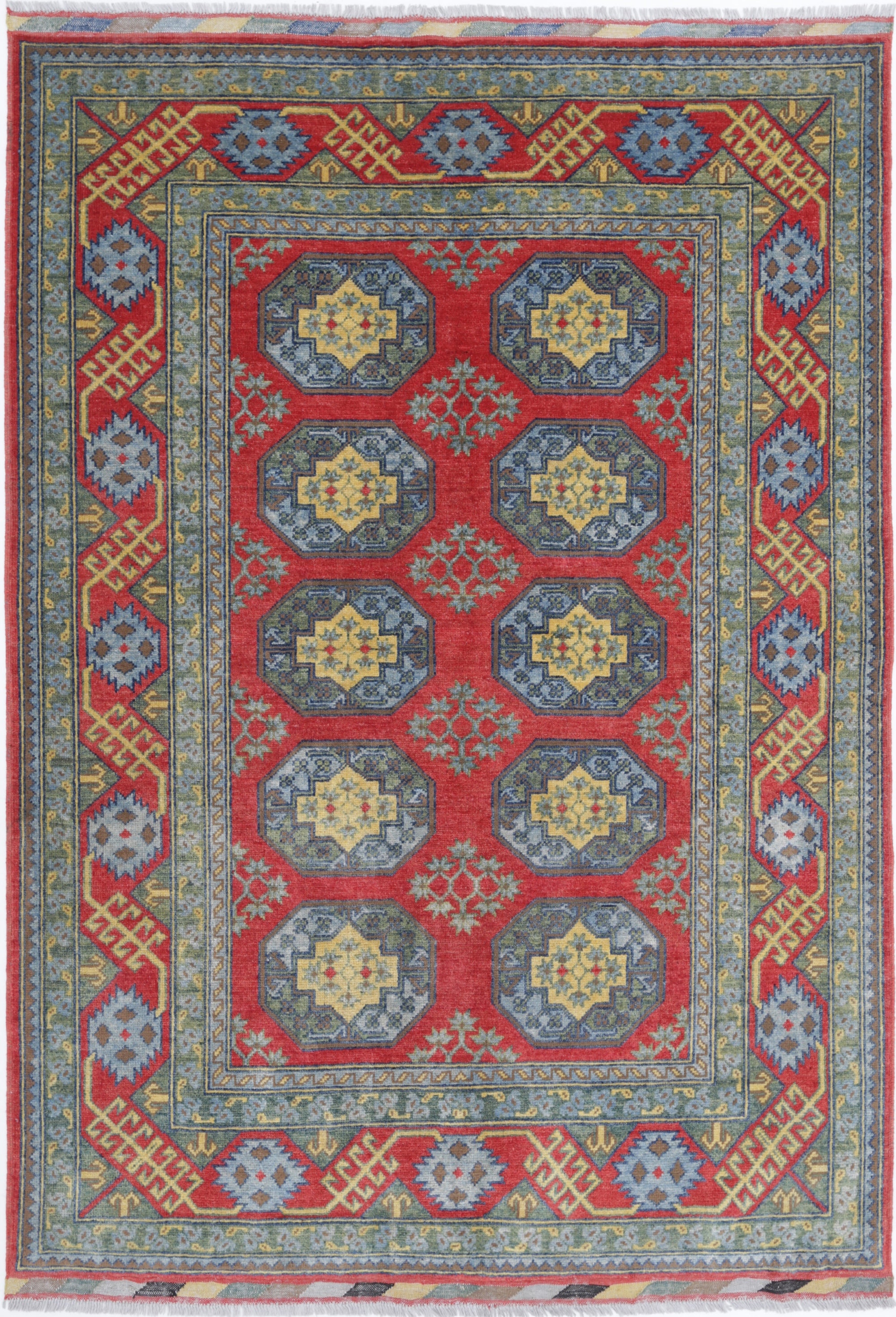 Red Hand-Knotted Distressed Vintage Wool Rug - 5'8" x 8'2"