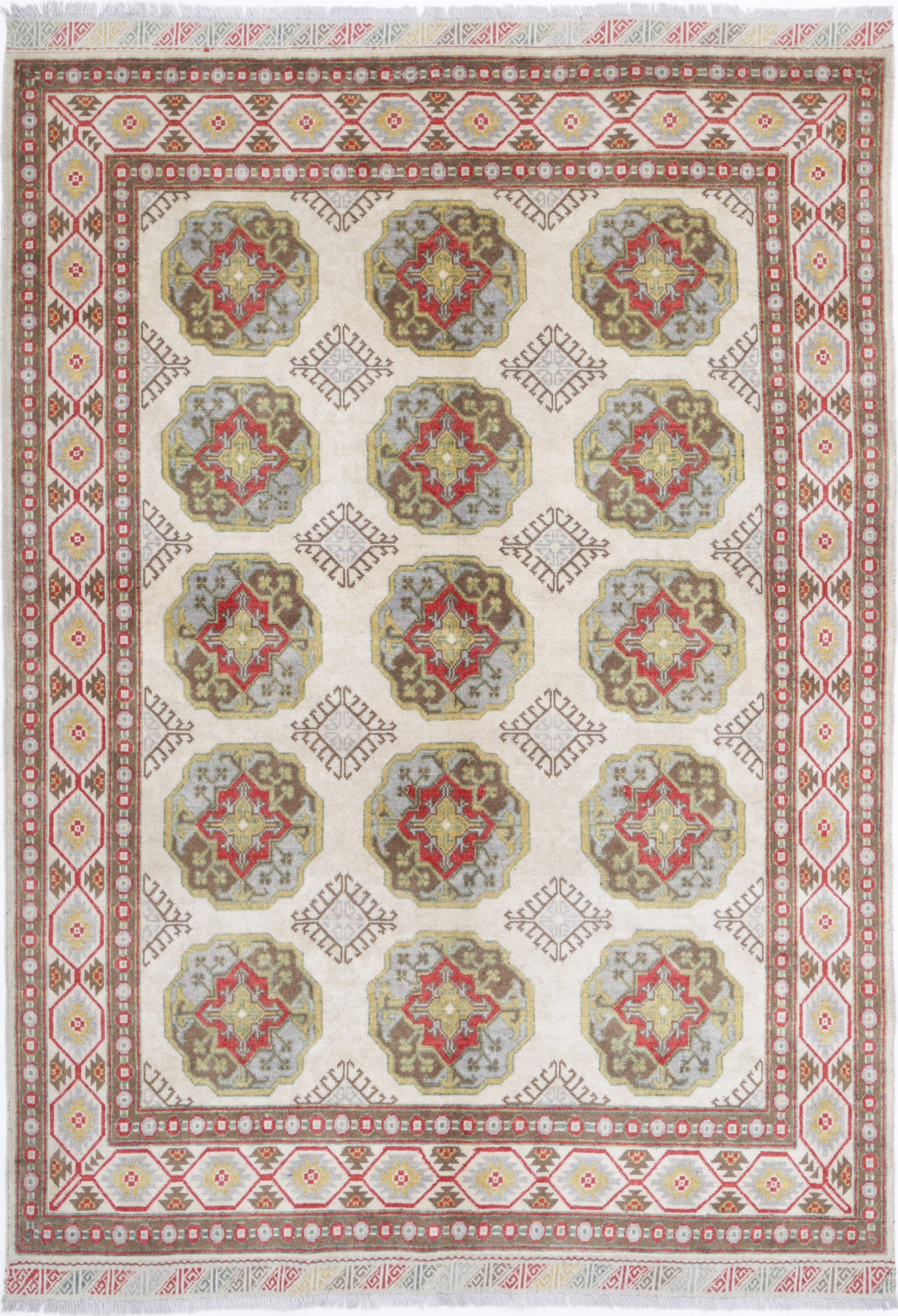 Ivory Hand-Knotted Distressed Vintage Wool Rug - 5'8" x 7'9"