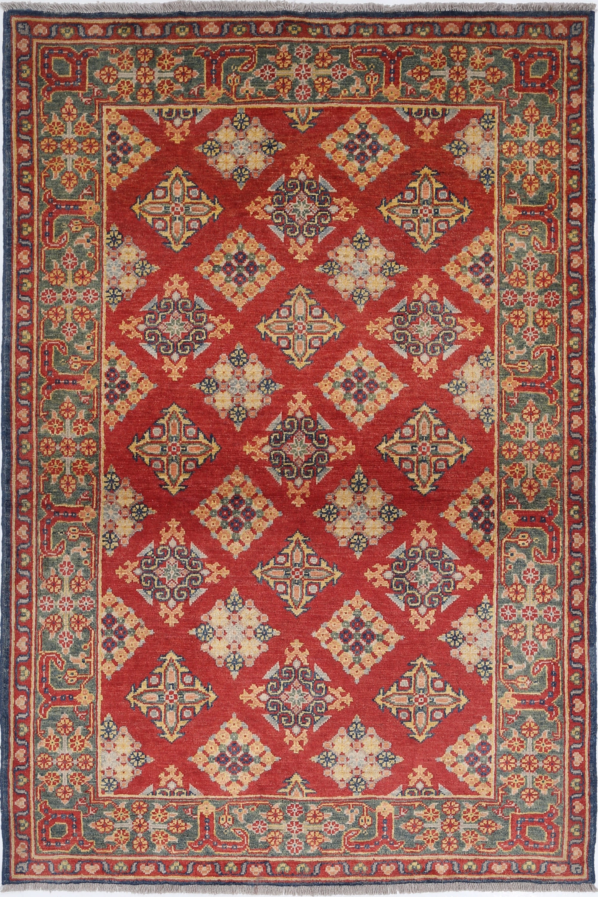 Red Hand-Knotted Distressed Vintage Wool Rug - 3'11" x 5'11"