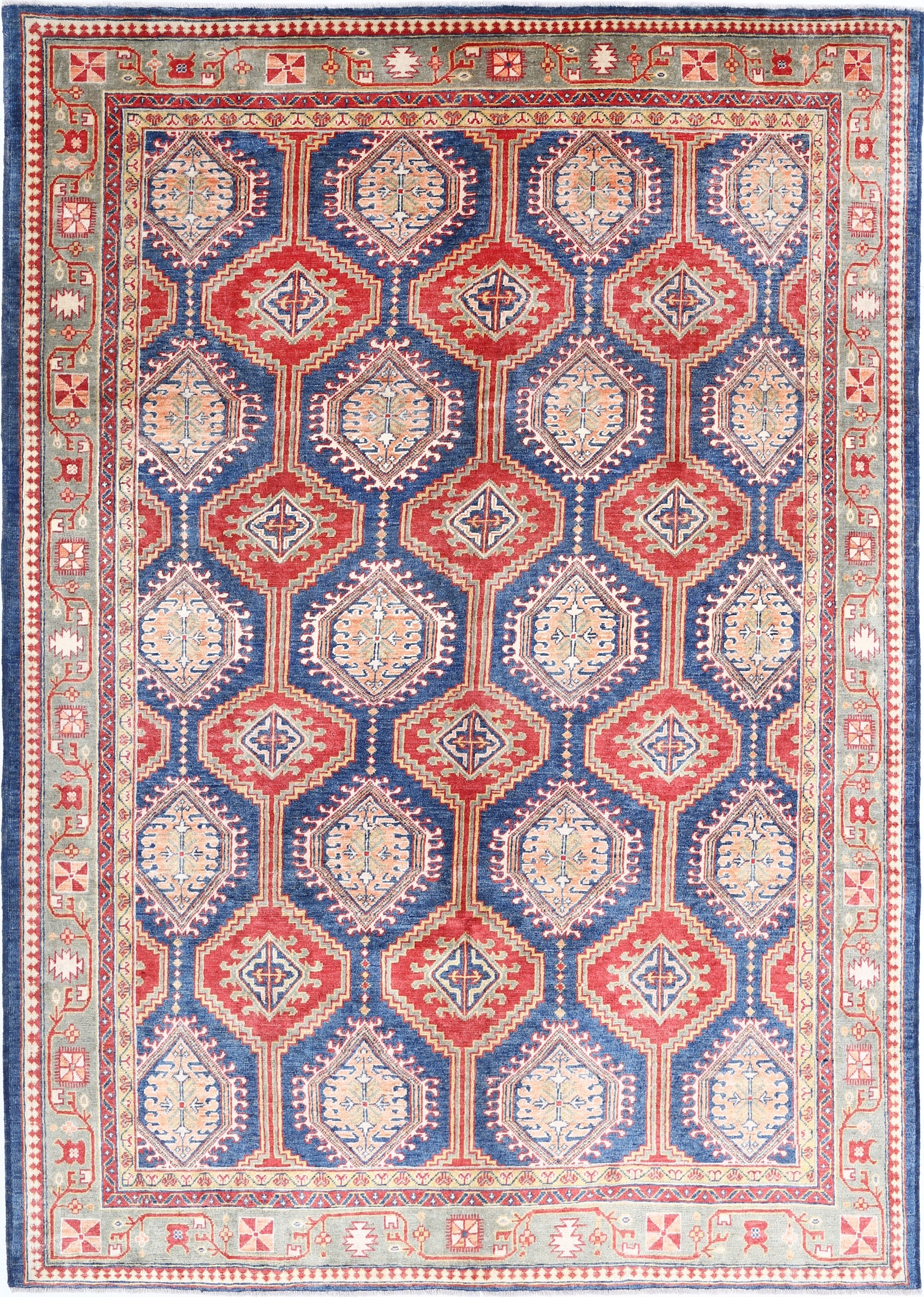 Blue Hand-Knotted Distressed Vintage Wool Rug - 6'11" x 9'11"