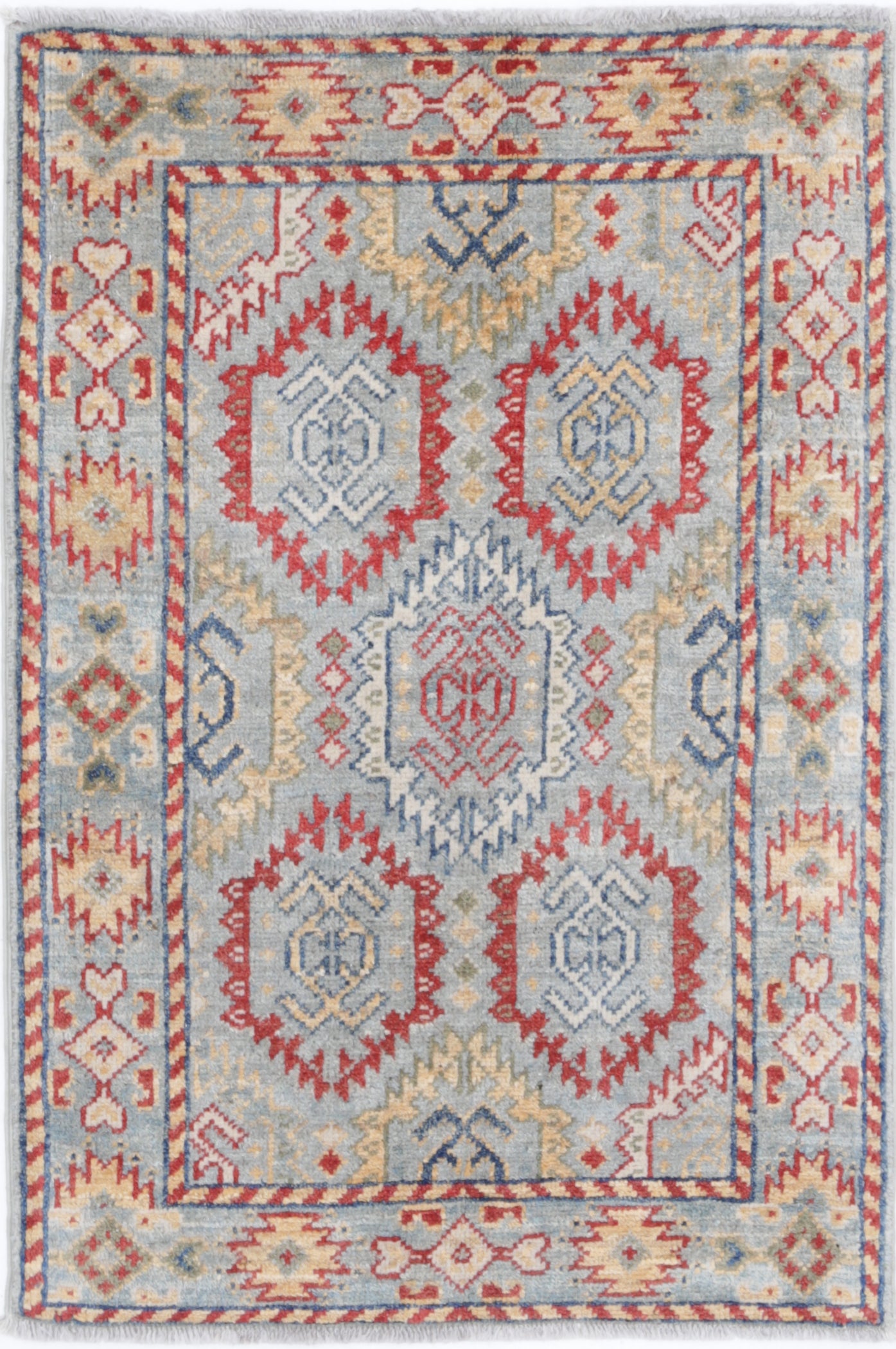 Blue Hand-Knotted Distressed Vintage Wool Rug - 2'1" x 3'1"