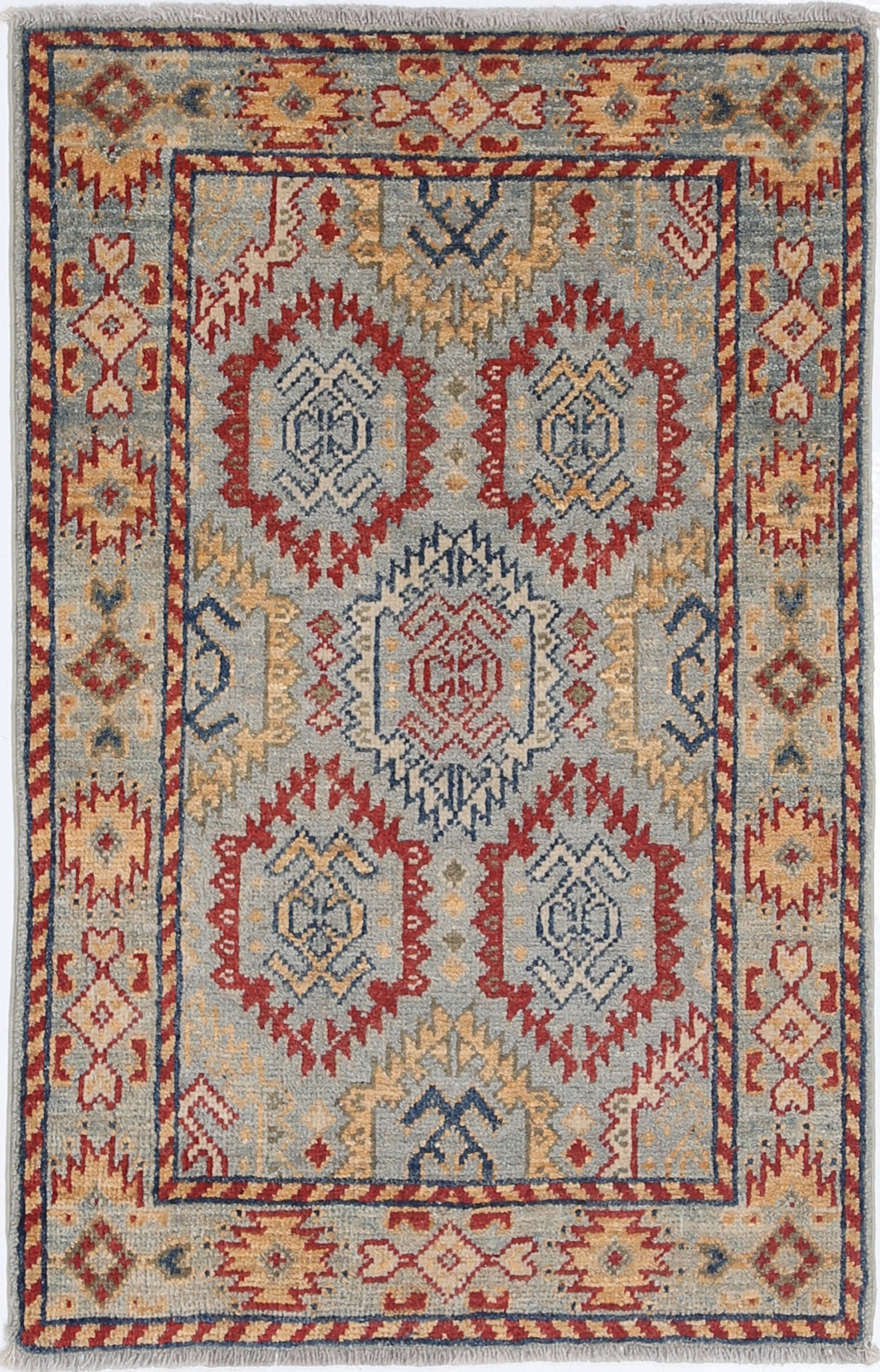 Blue Hand-Knotted Distressed Vintage Wool Rug - 2'0" x 3'2"