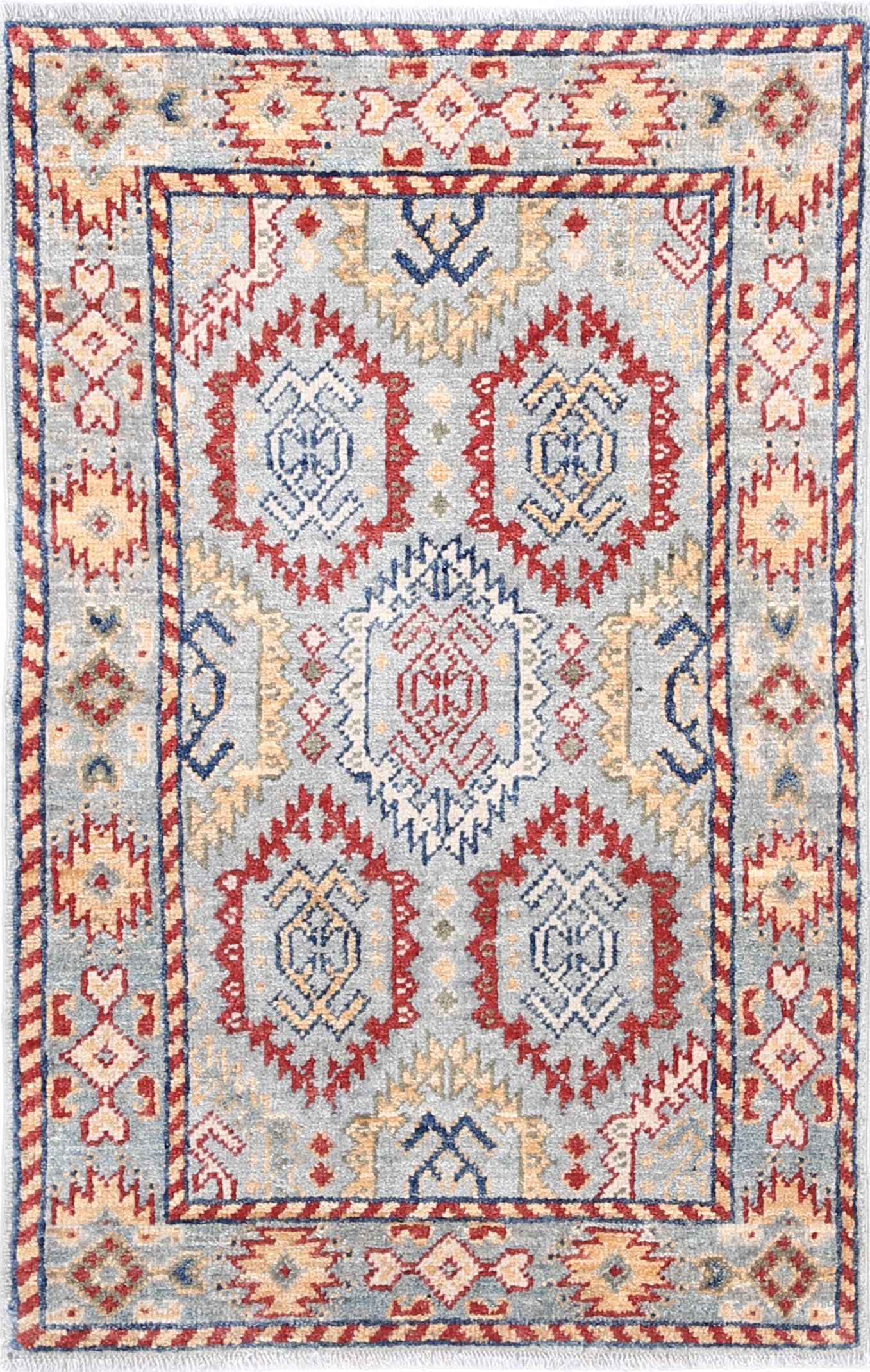 Blue Hand-Knotted Distressed Vintage Wool Rug - 2'0" x 3'2"