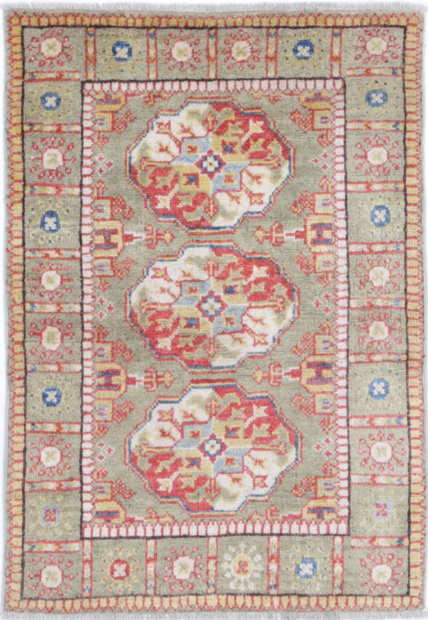 Green Hand-Knotted Distressed Vintage Wool Rug - 2'0" x 2'11"