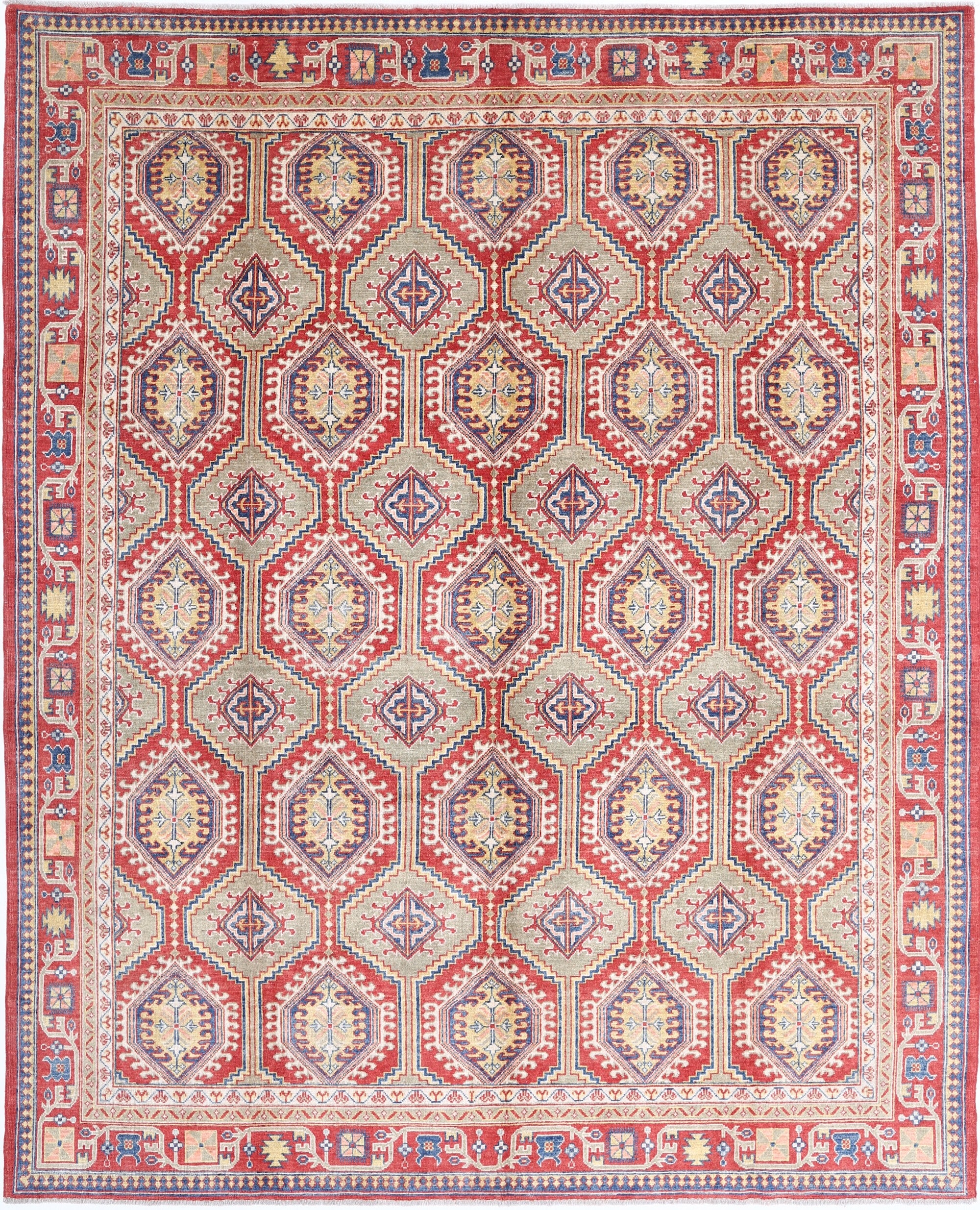 Green Hand-Knotted Distressed Vintage Wool Rug - 8'3" x 10'0"