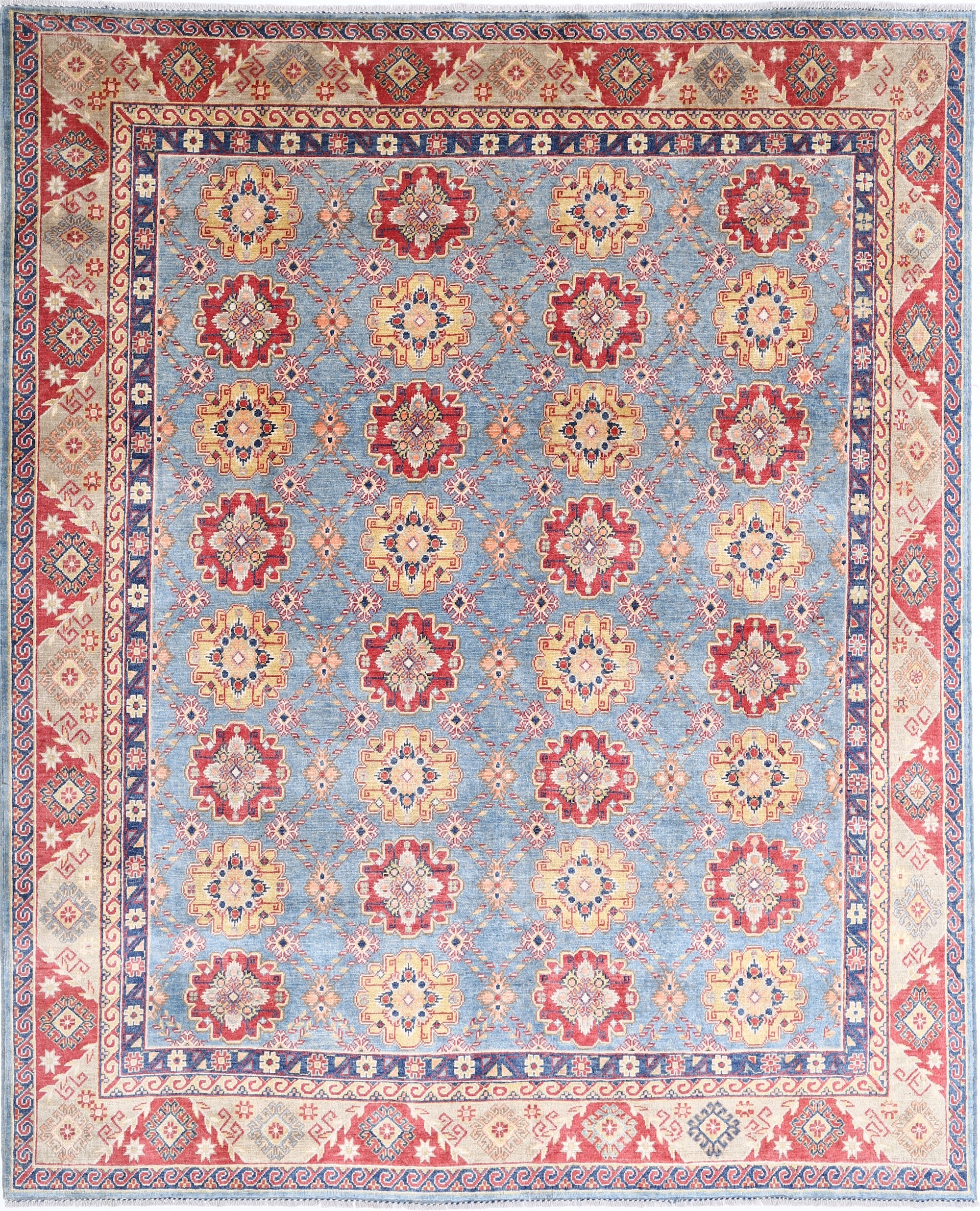 Blue Hand-Knotted Distressed Vintage Wool Rug - 8'3" x 9'11"