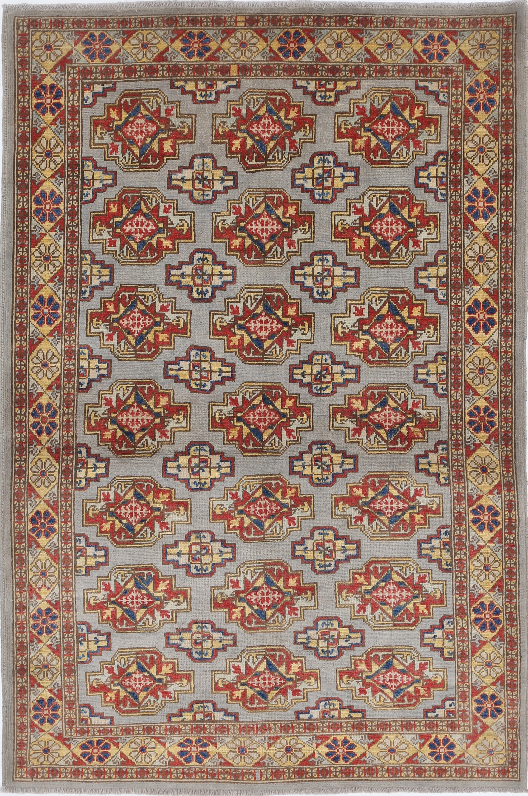 Grey Hand-Knotted Distressed Vintage Wool Rug - 3'11" x 6'0"