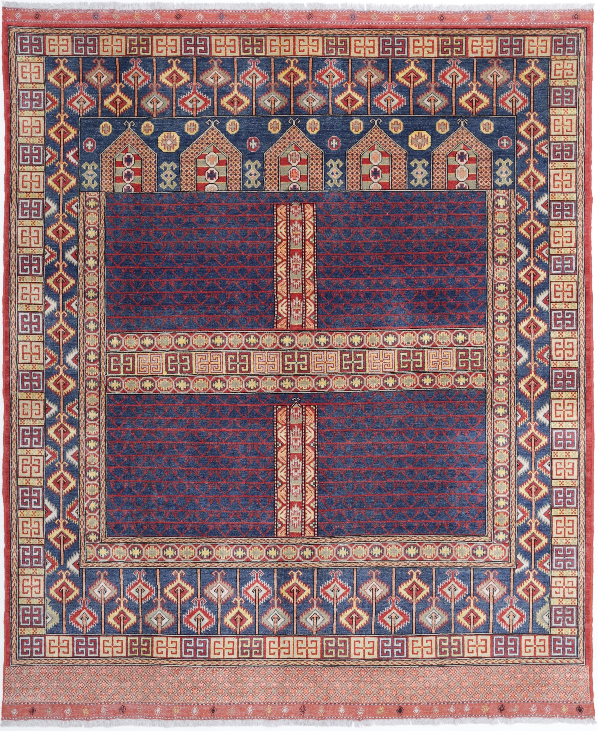 Blue Hand-Knotted Distressed Vintage Wool Rug - 8'5" x 10'2"