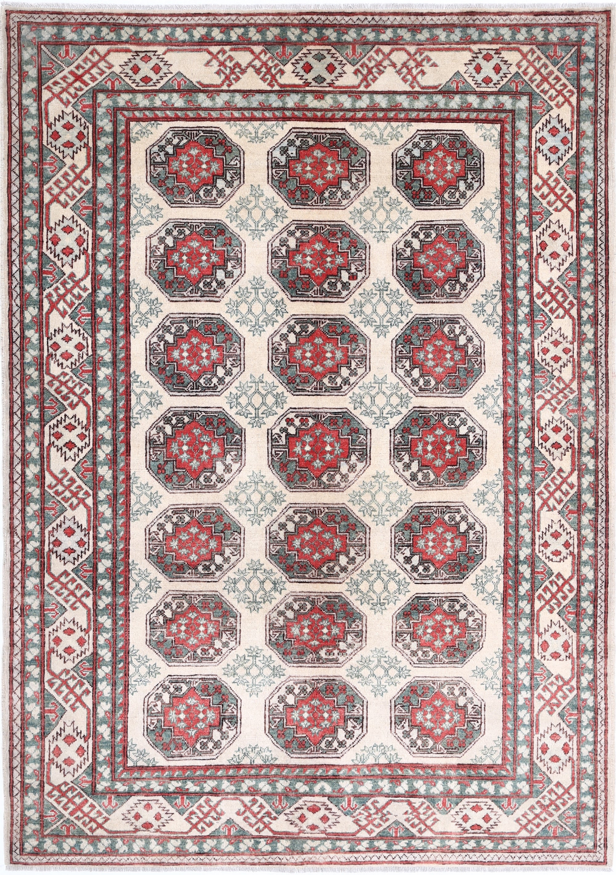 Ivory Hand-Knotted Distressed Vintage Wool Rug - 5'6" x 7'10"