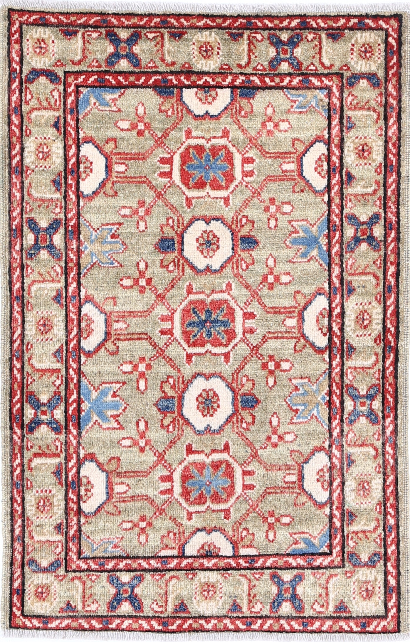 Green Hand-Knotted Distressed Vintage Wool Rug - 2'0" x 3'2"