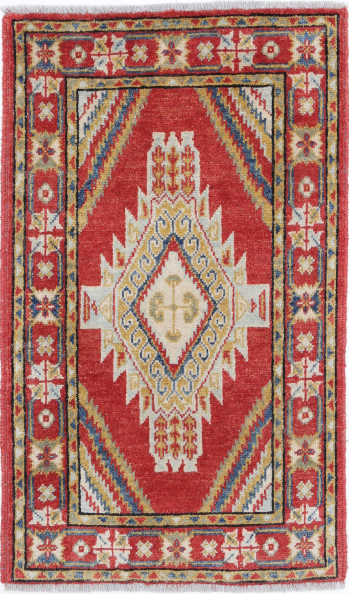 Red Hand-Knotted Distressed Vintage Wool Rug - 2'0" x 3'6"