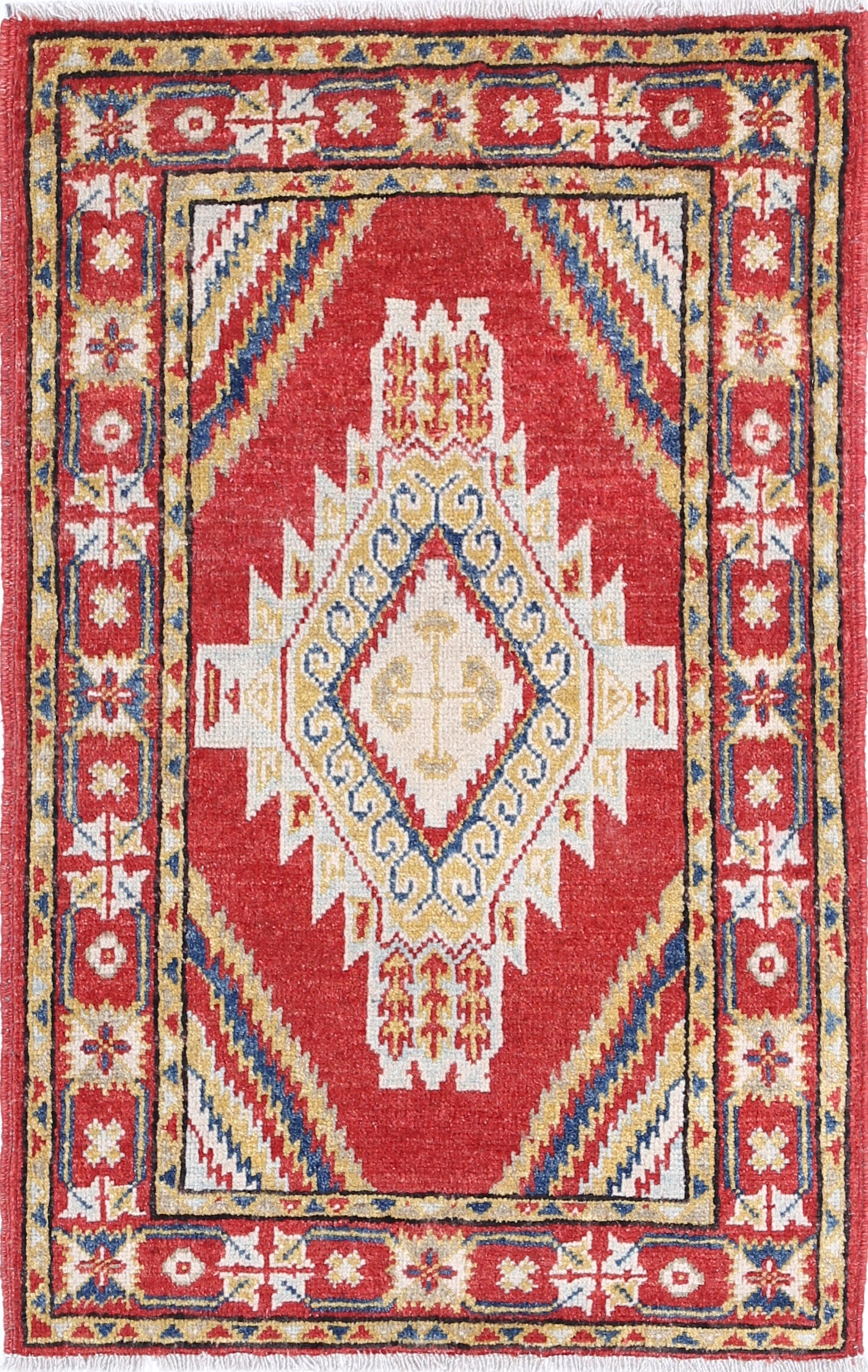 Red Hand-Knotted Distressed Vintage Wool Rug - 2'0" x 3'3"