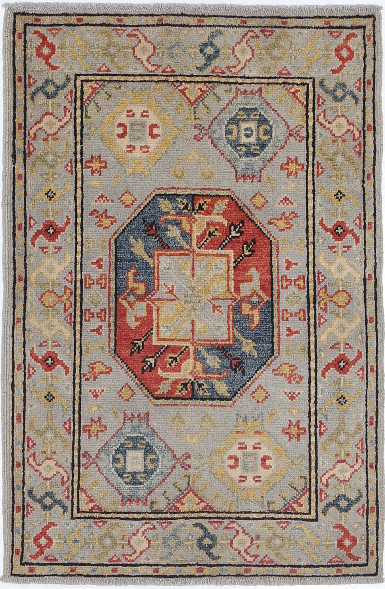 Grey Hand-Knotted Distressed Vintage Wool Rug - 2'0" x 3'2"