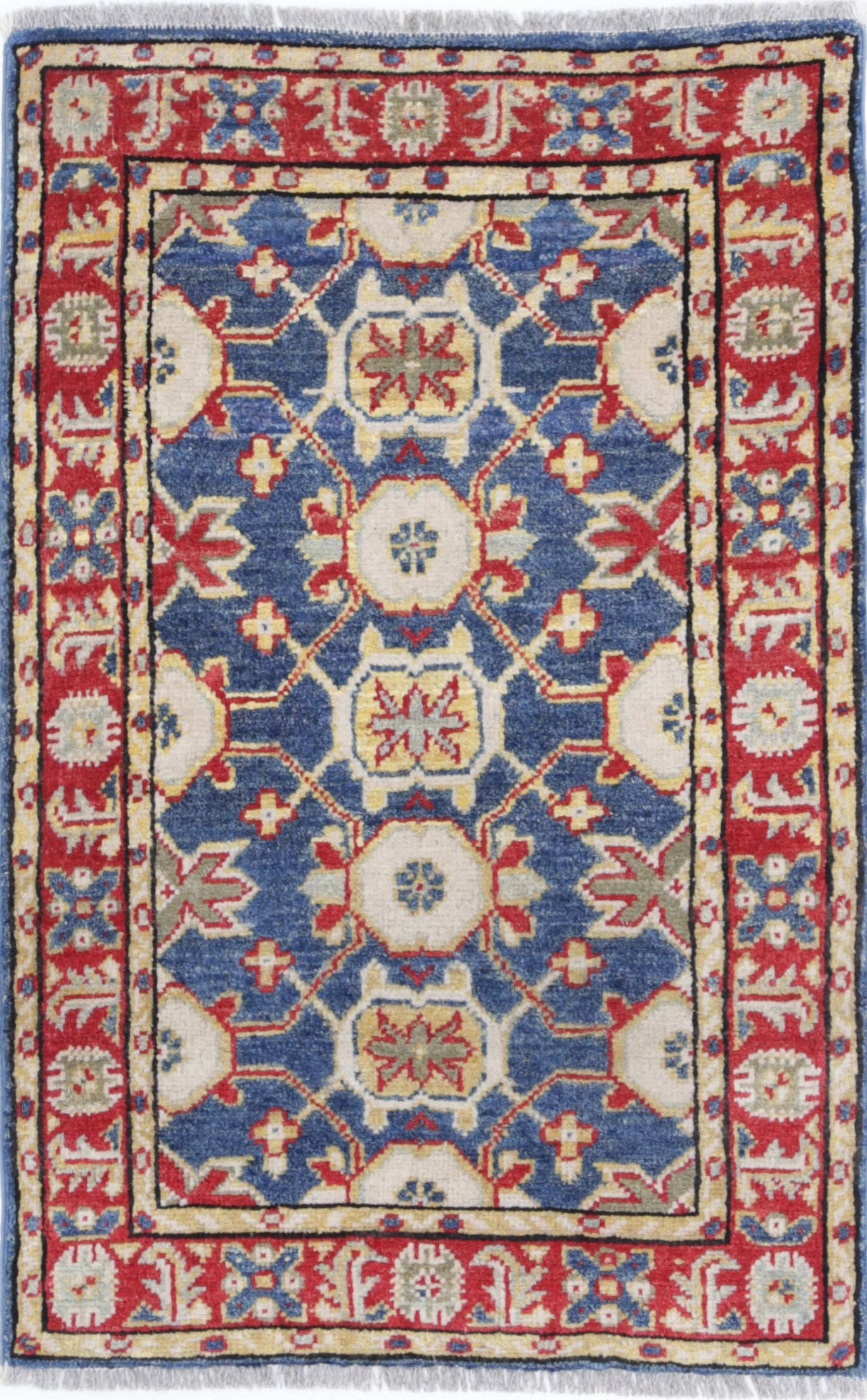 Blue Hand-Knotted Distressed Vintage Wool Rug - 2'0" x 3'1"