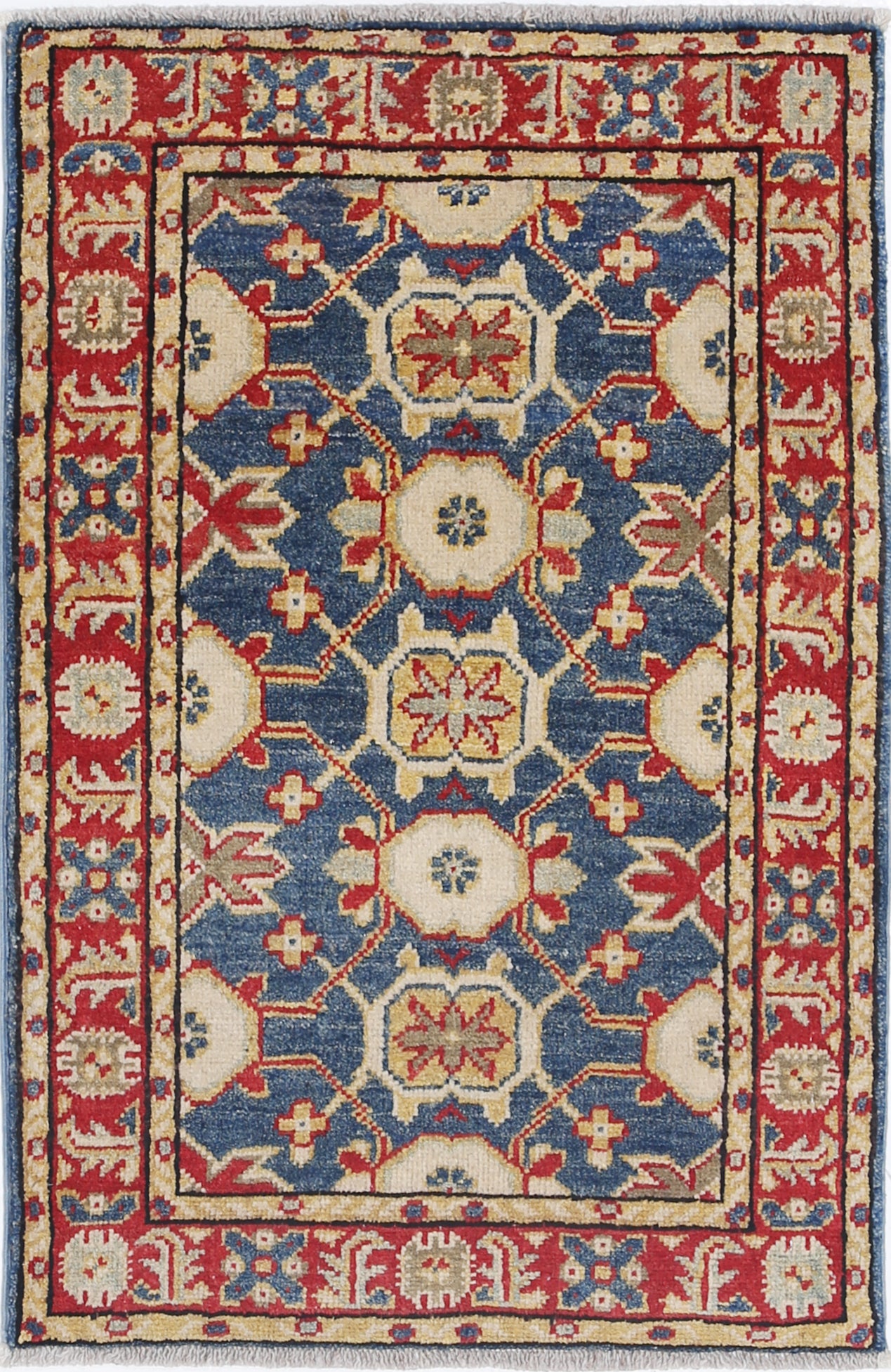 Blue Hand-Knotted Distressed Vintage Wool Rug - 2'0" x 3'1"