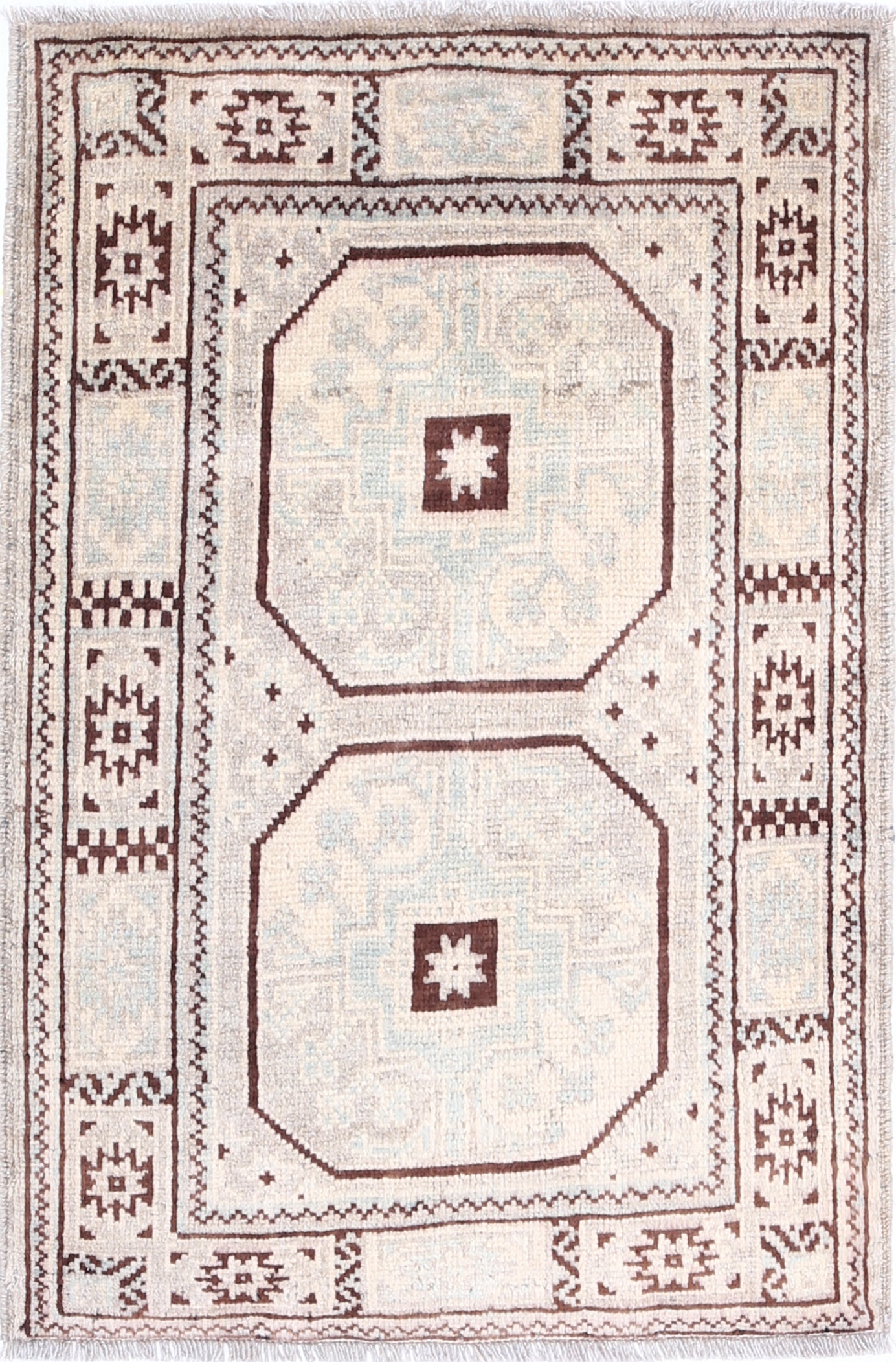 Brown Hand-Knotted Distressed Vintage Wool Rug - 2'0" x 3'0"