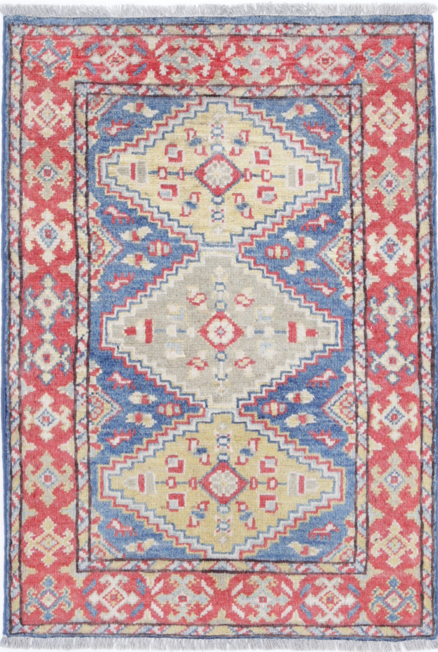 Blue Hand-Knotted Distressed Vintage Wool Rug - 2'0" x 3'0"