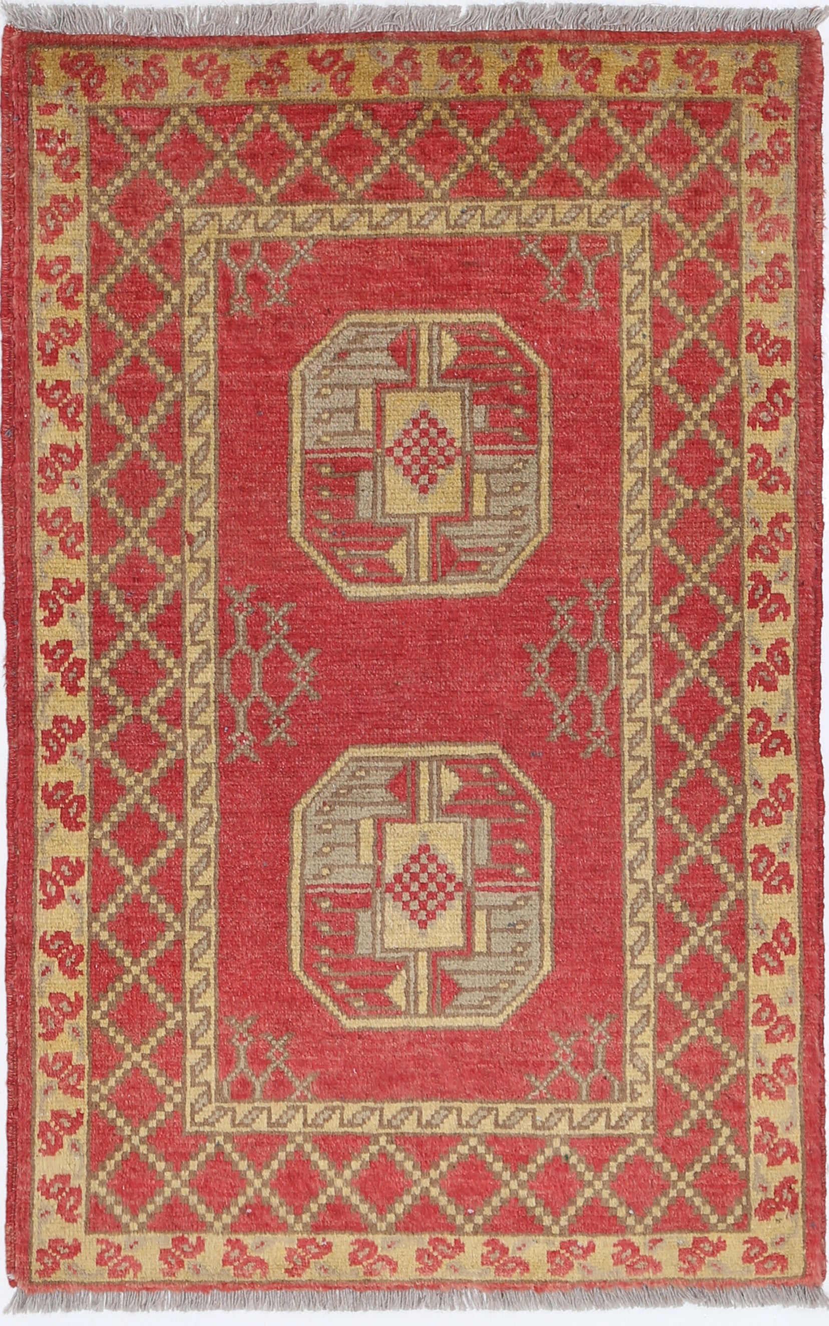 Red Hand-Knotted Distressed Vintage Wool Rug - 2'6" x 3'10"