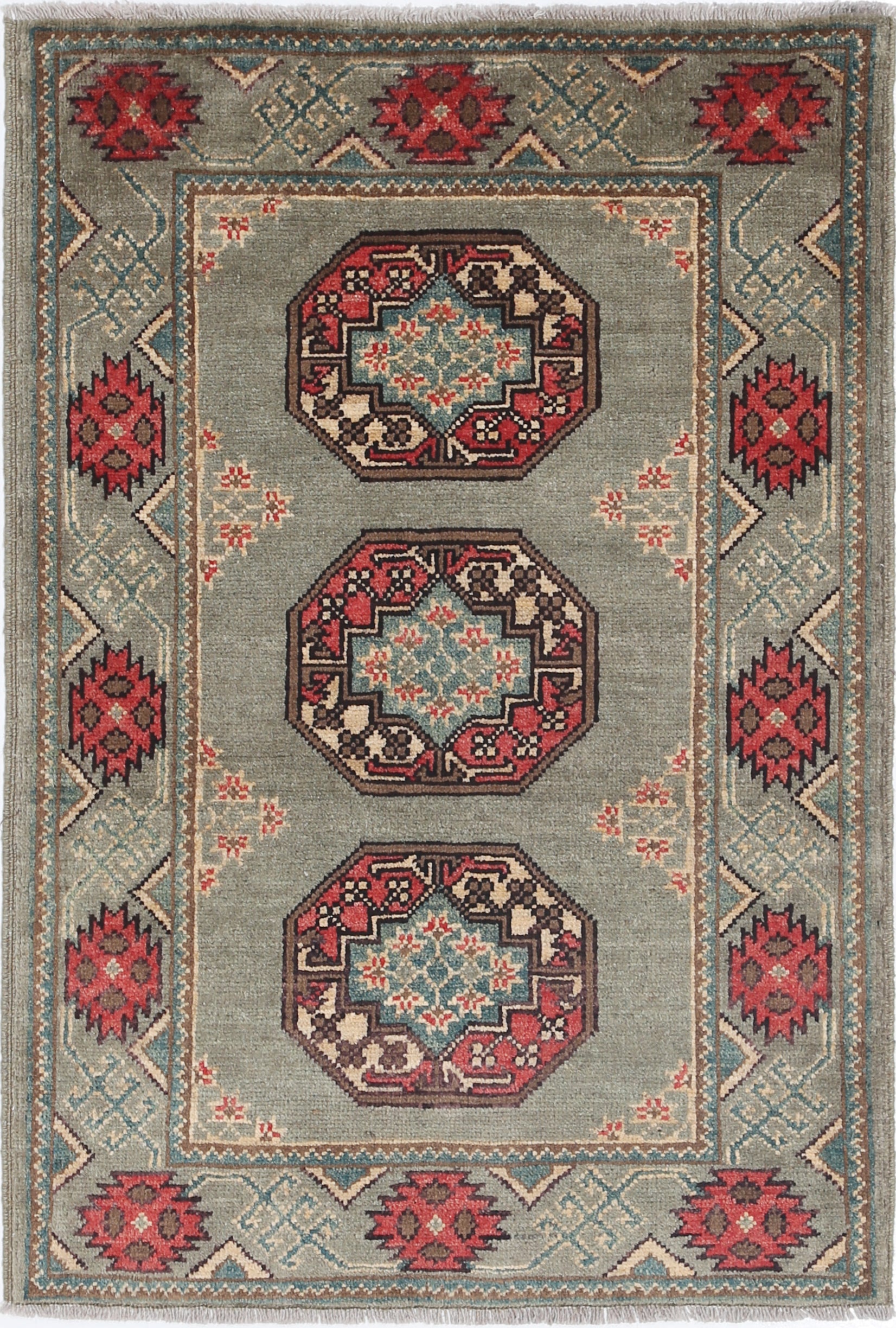 Green Hand-Knotted Distressed Vintage Wool Rug - 2'8" x 4'0"