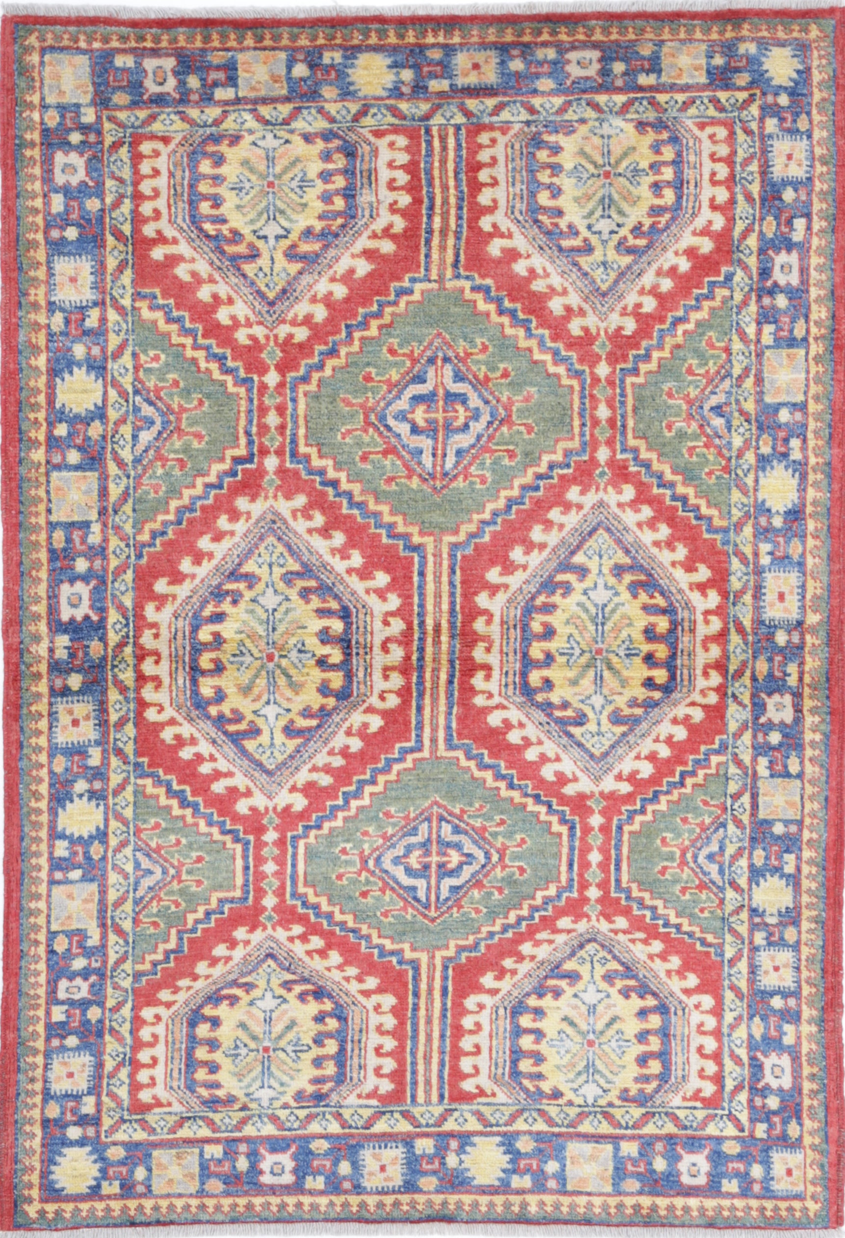 Red Hand-Knotted Distressed Vintage Wool Rug - 3'5" x 4'11"