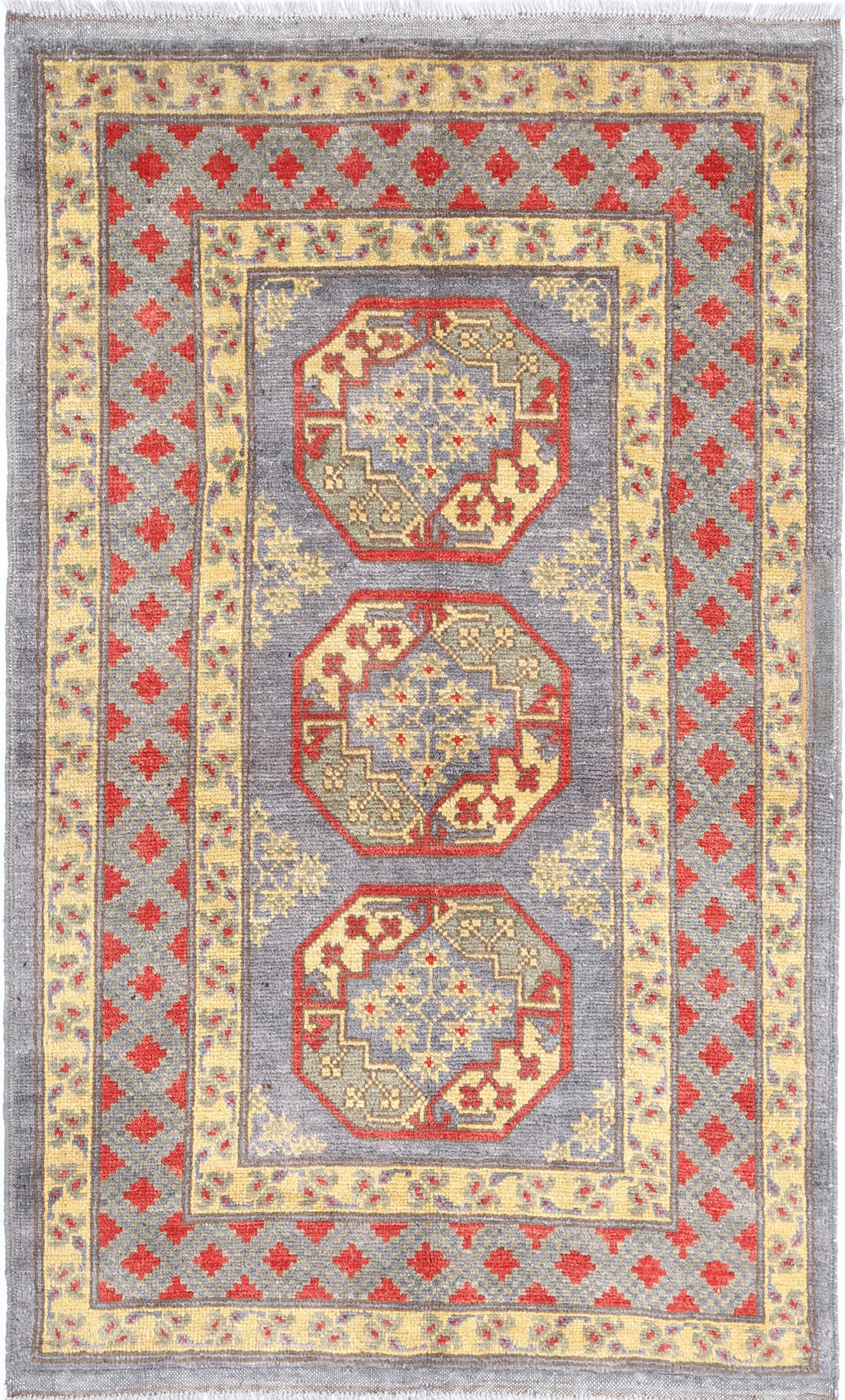 Grey Hand-Knotted Distressed Vintage Wool Rug - 3'3" x 5'1"